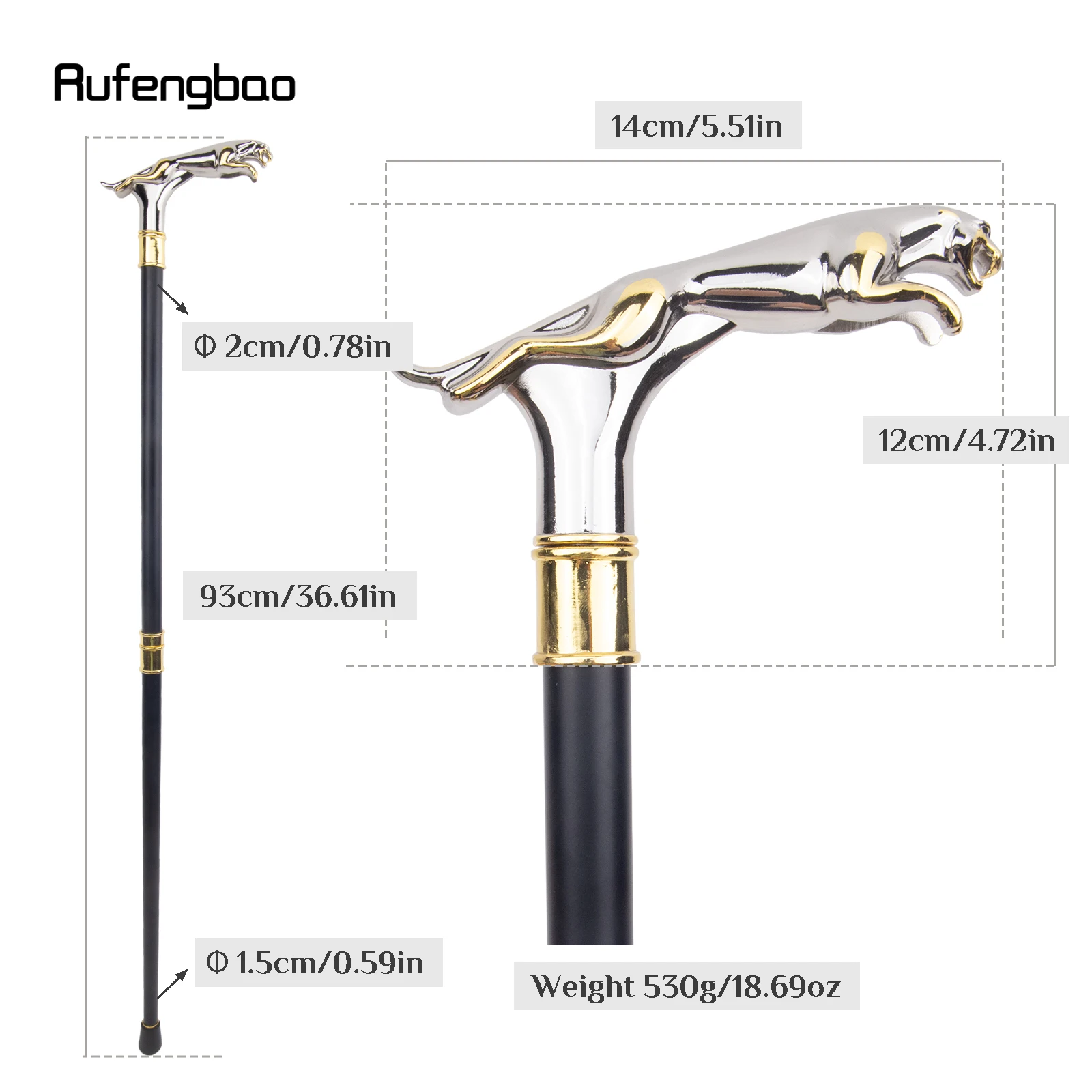 White Golden Leopard with Tail Fashion Walking Stick for Party Decorative Walking Cane Elegant Crosier Knob Walking Stick 93cm