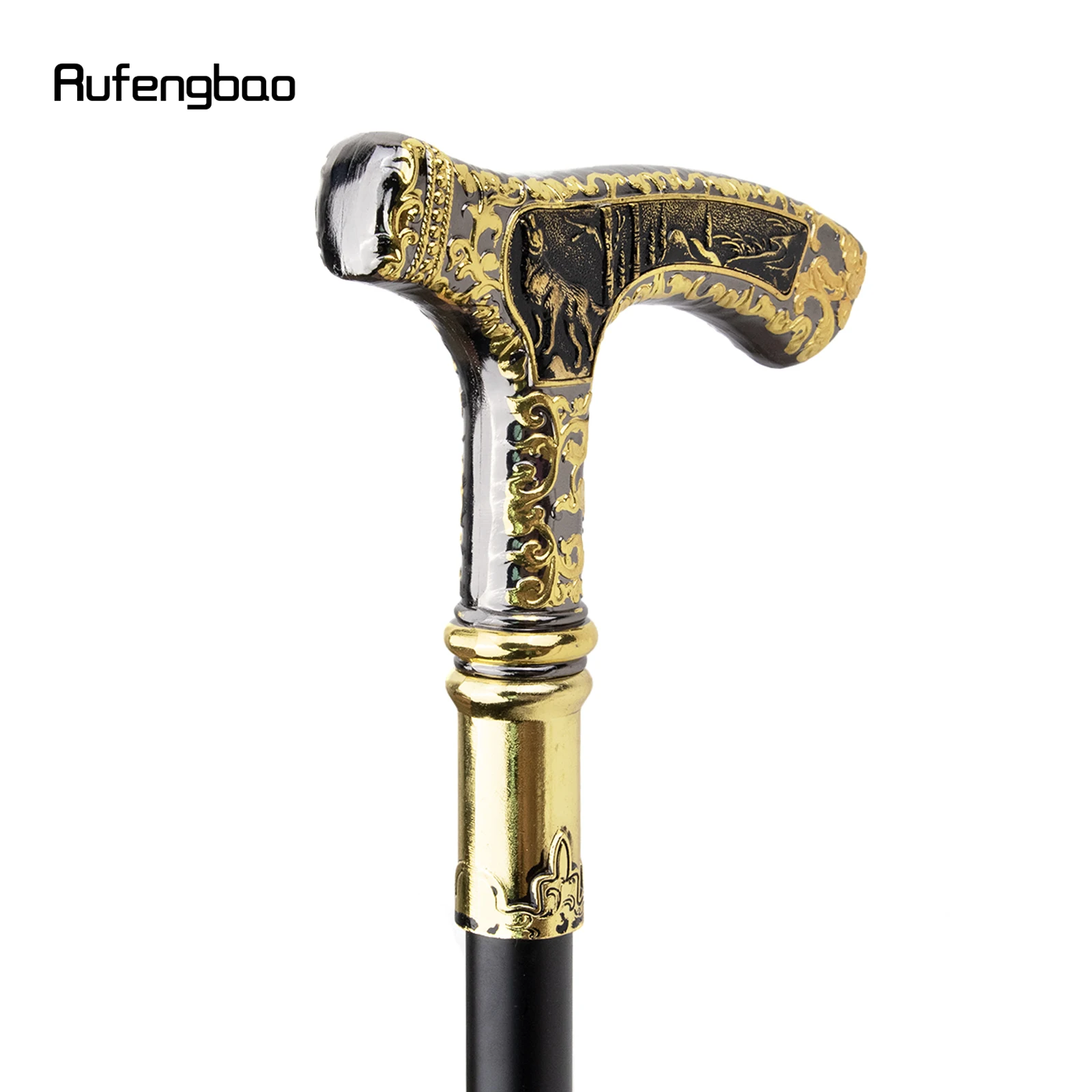Gold Black Luxury Wolf Handle Walking Cane Fashion Decorative Walking Stick Gentleman Elegant Cosplay Cane Knob Crosier 90cm