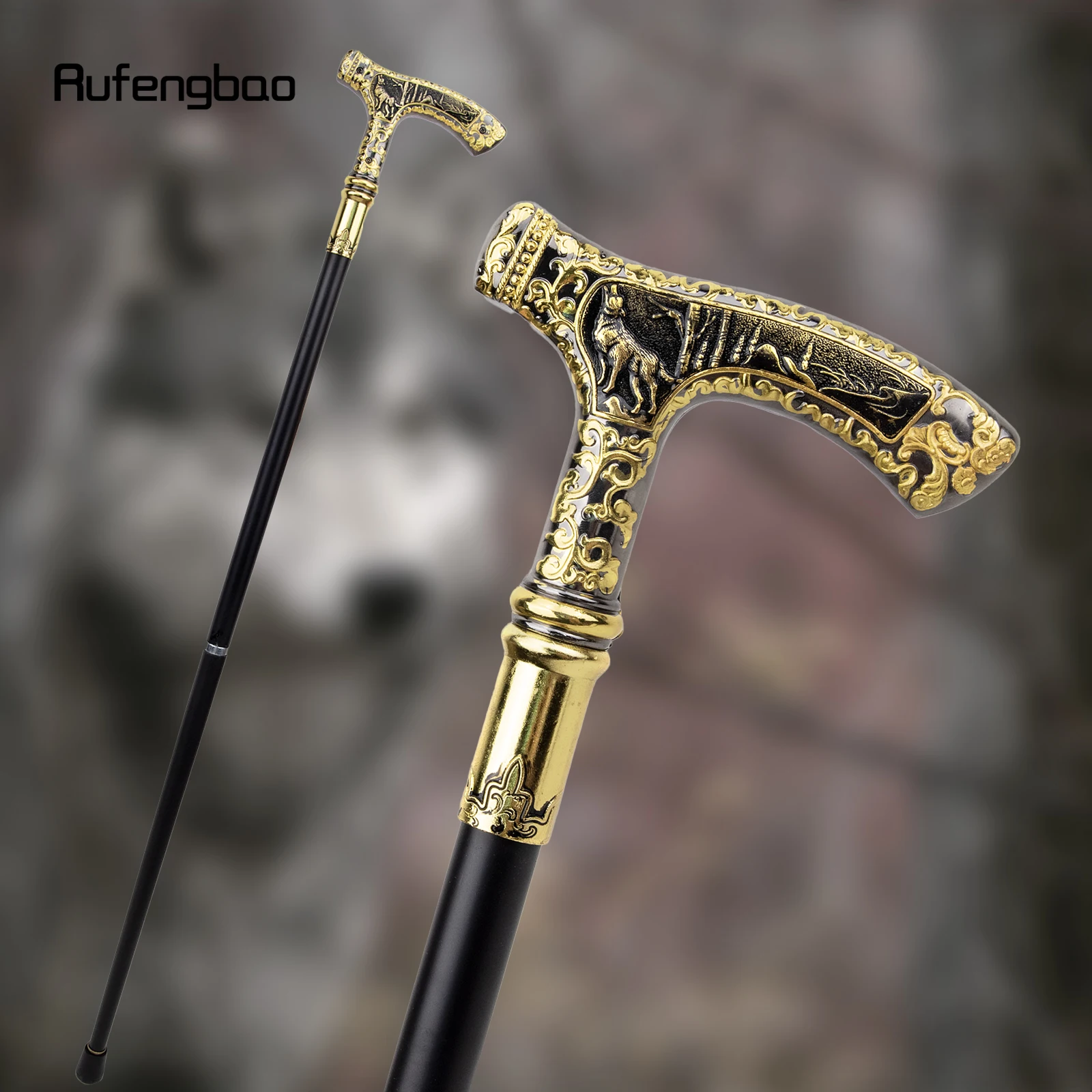 Gold Black Luxury Wolf Handle Walking Cane Fashion Decorative Walking Stick Gentleman Elegant Cosplay Cane Knob Crosier 90cm