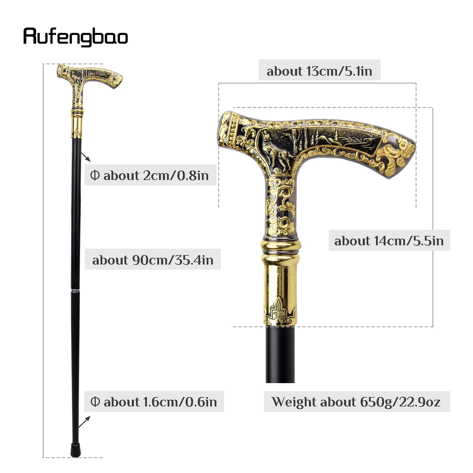 Gold Black Luxury Wolf Handle Walking Cane Fashion Decorative Walking Stick Gentleman Elegant Cosplay Cane Knob Crosier 90cm