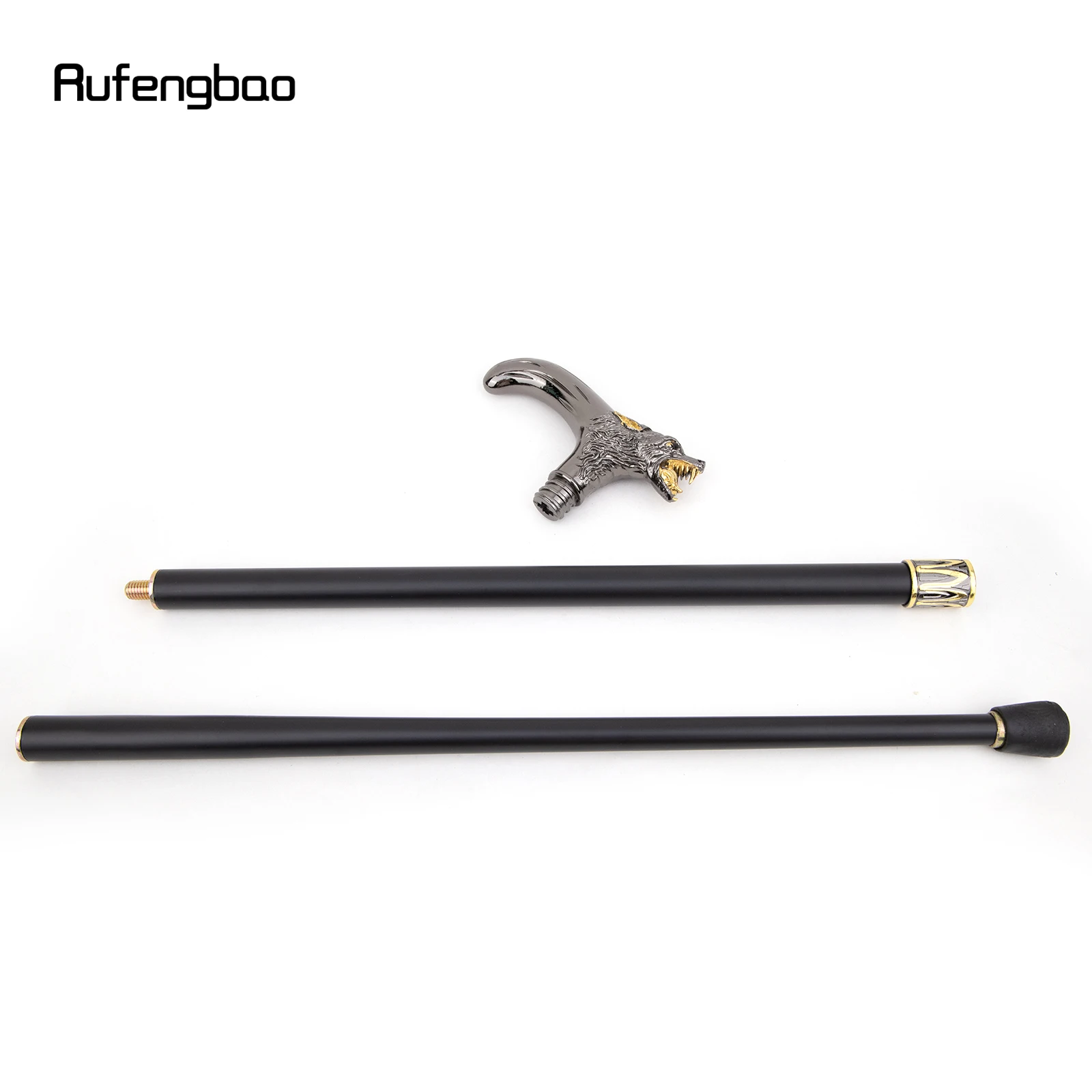 Golden Black Wolf Head Biting Walking Cane Fashion Decorative Walking Stick Gentleman Elegant Cosplay Cane Knob Crosier 93cm