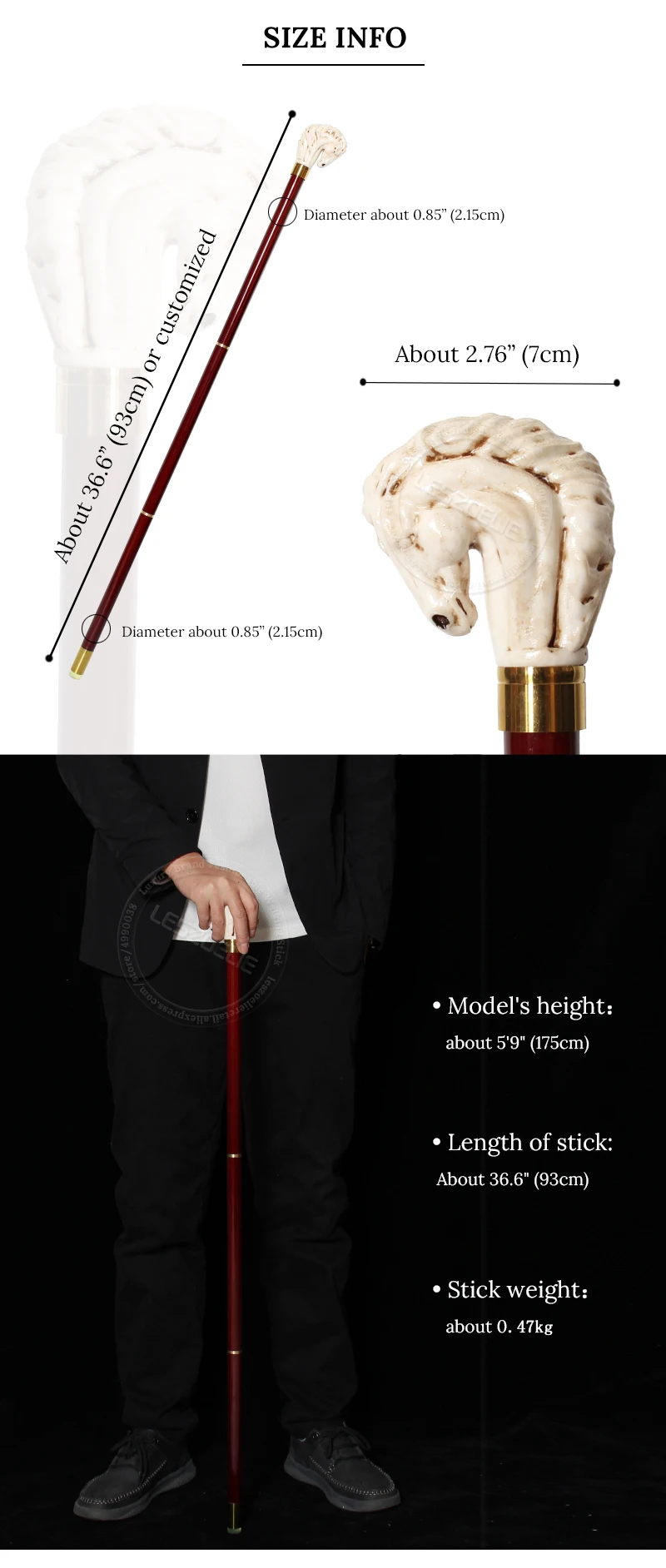 Horse-Head Stick Series Man Alloy And Resin Horse Head With Iron And Red Wooden Walking Cane For Woman Fashionable Canes