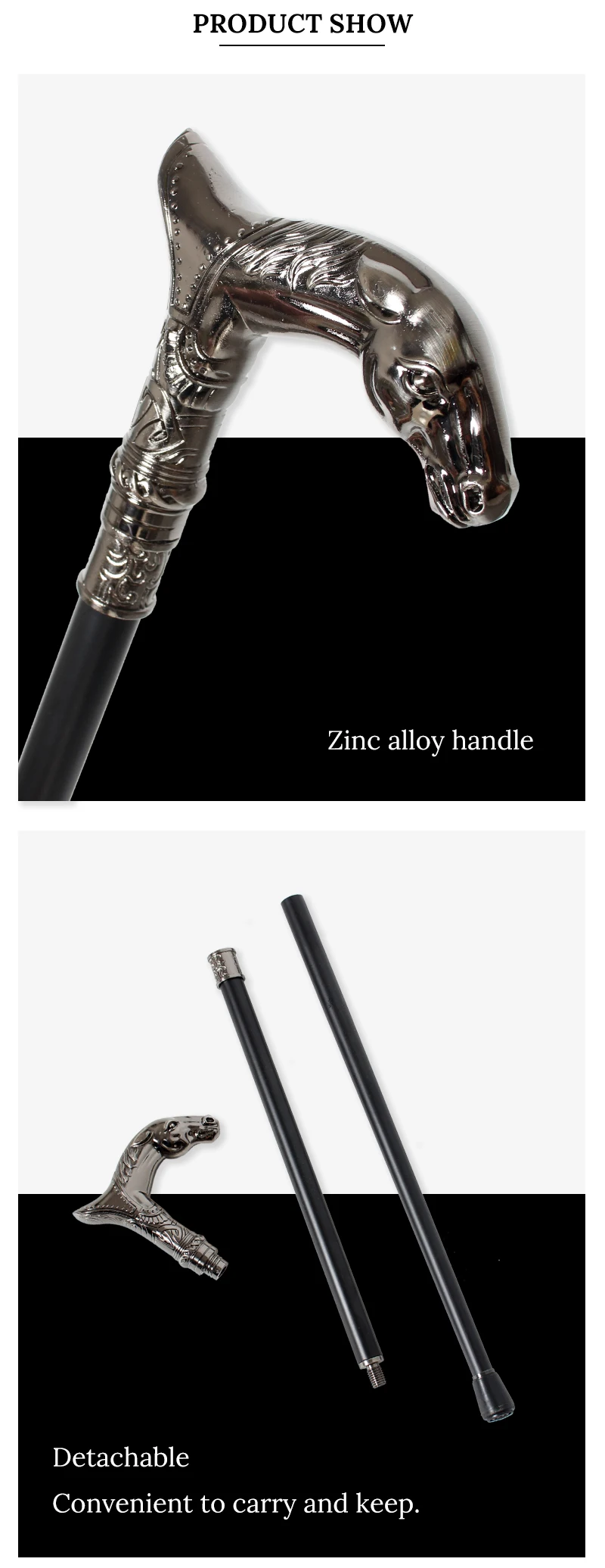 Horse-Head Stick Series Man Alloy And Resin Horse Head With Iron And Red Wooden Walking Cane For Woman Fashionable Canes