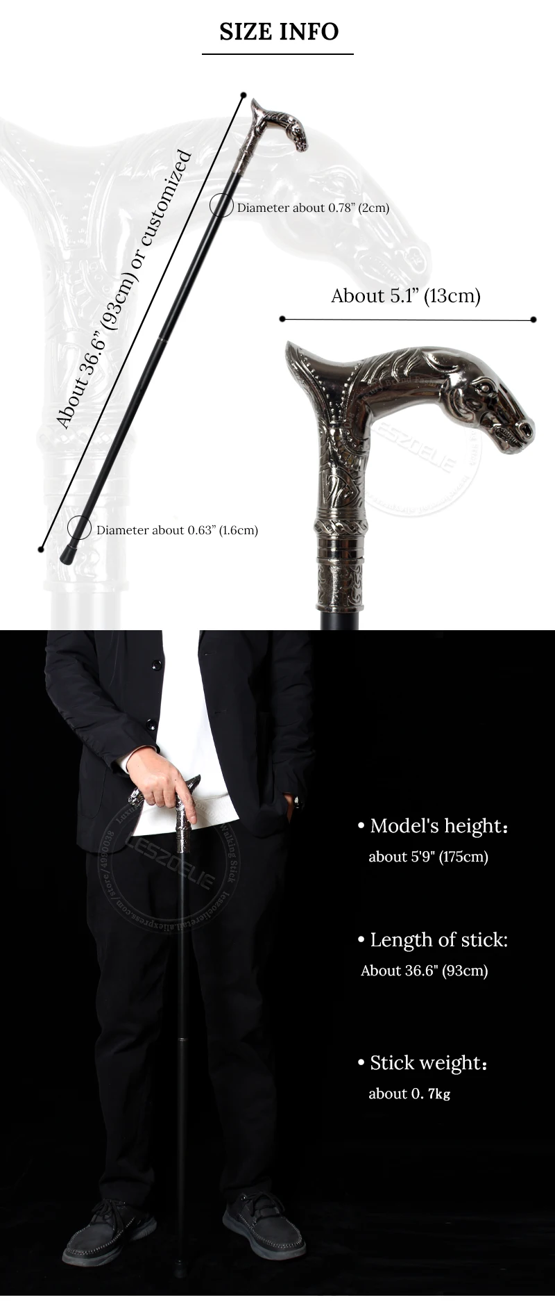 Horse-Head Stick Series Man Alloy And Resin Horse Head With Iron And Red Wooden Walking Cane For Woman Fashionable Canes
