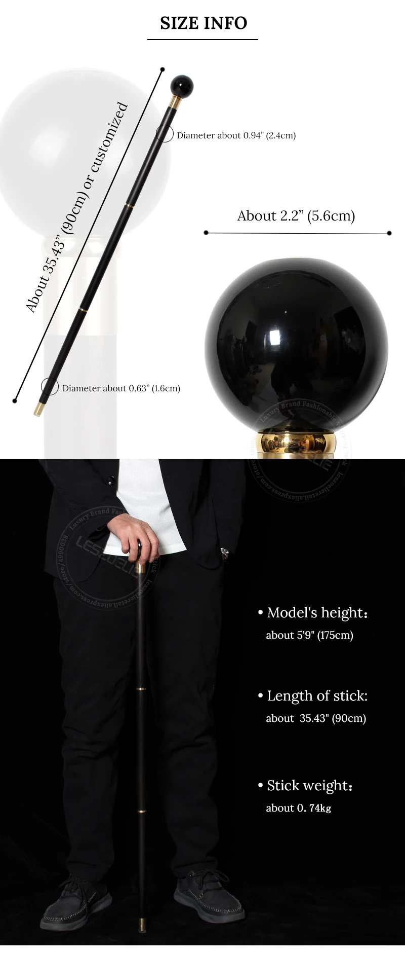 2 Sytles Black Eight Luxury Wooden Walking Stick Cane Man Decorative Cane Women Fashion Elegant Walking Stick Vintage Cane