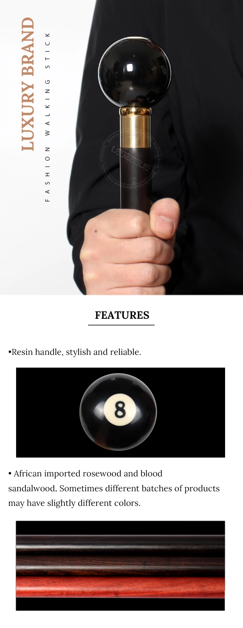 2 Sytles Black Eight Luxury Wooden Walking Stick Cane Man Decorative Cane Women Fashion Elegant Walking Stick Vintage Cane