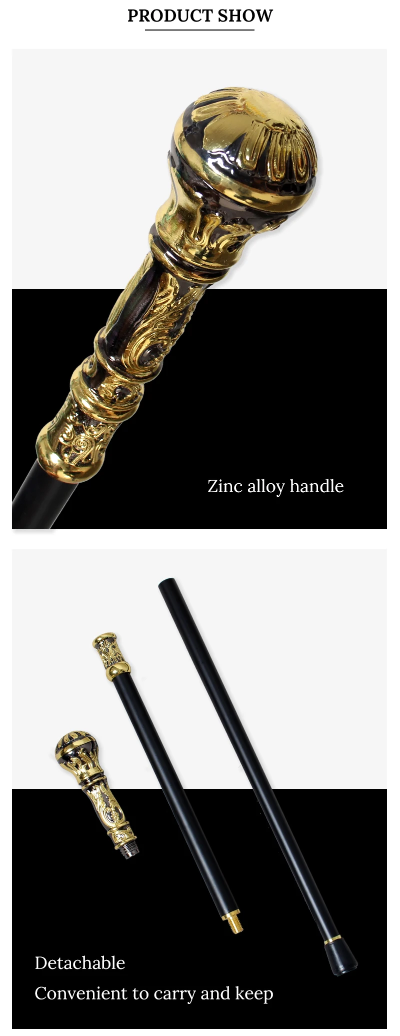 93cm Luxury Gold With Black Detachable Walking Stick Man Fashion Walking Cane Lady Party Sticks Elegant Vintage Walking Cane