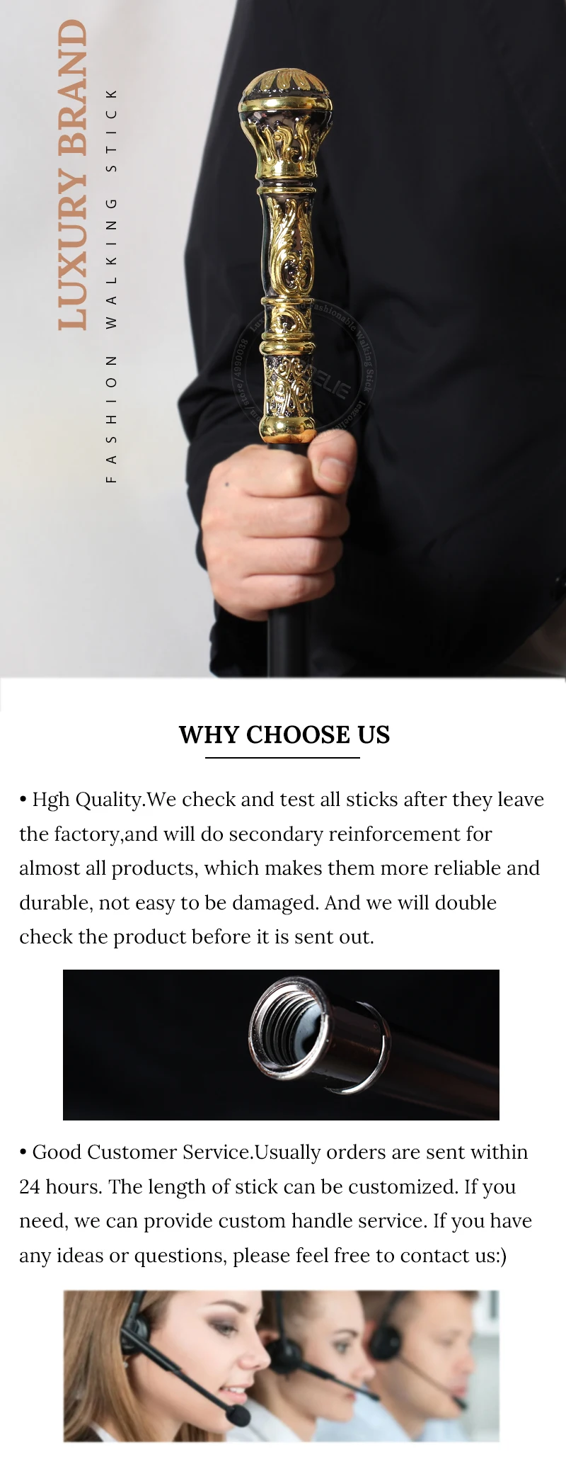 93cm Luxury Gold With Black Detachable Walking Stick Man Fashion Walking Cane Lady Party Sticks Elegant Vintage Walking Cane