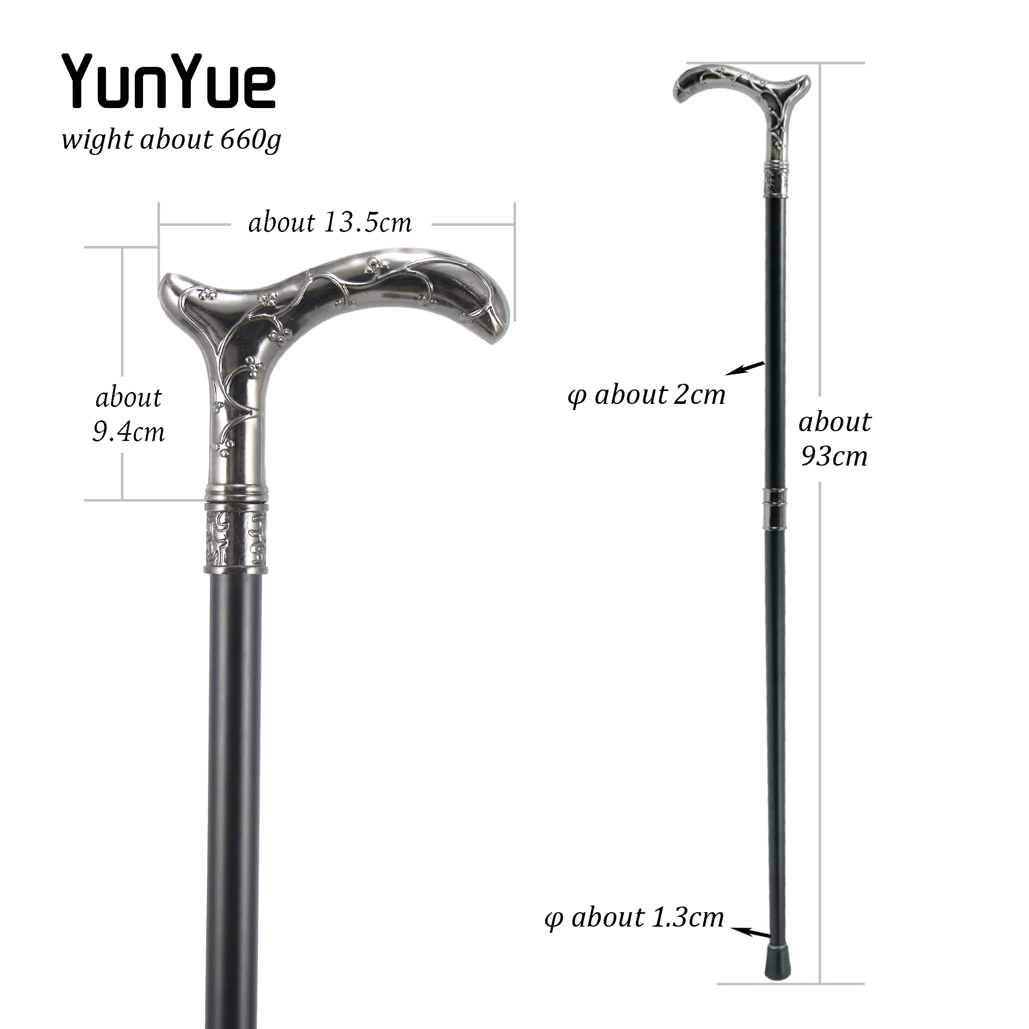 Silvery Plum Blossom Flower Metal Walking Stick Gentleman Collections Fashion Elegant Walking Stick Cosplay Film Props Cane