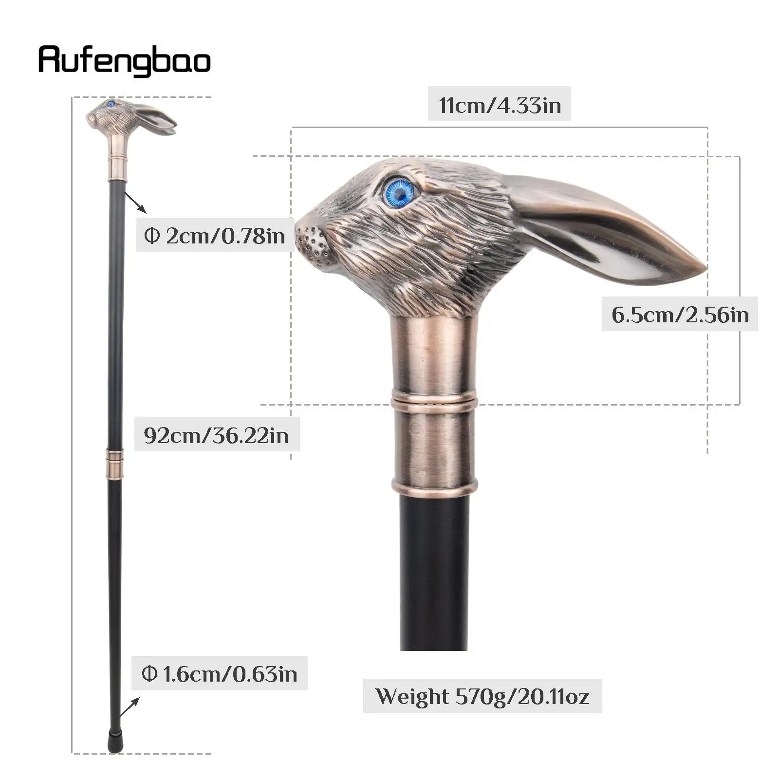 Red Copper Rabbit Long Ear Gentleman Cane Fashion Stick Gentleman Crosier Knob Stick 92cm Performance Stage Cane