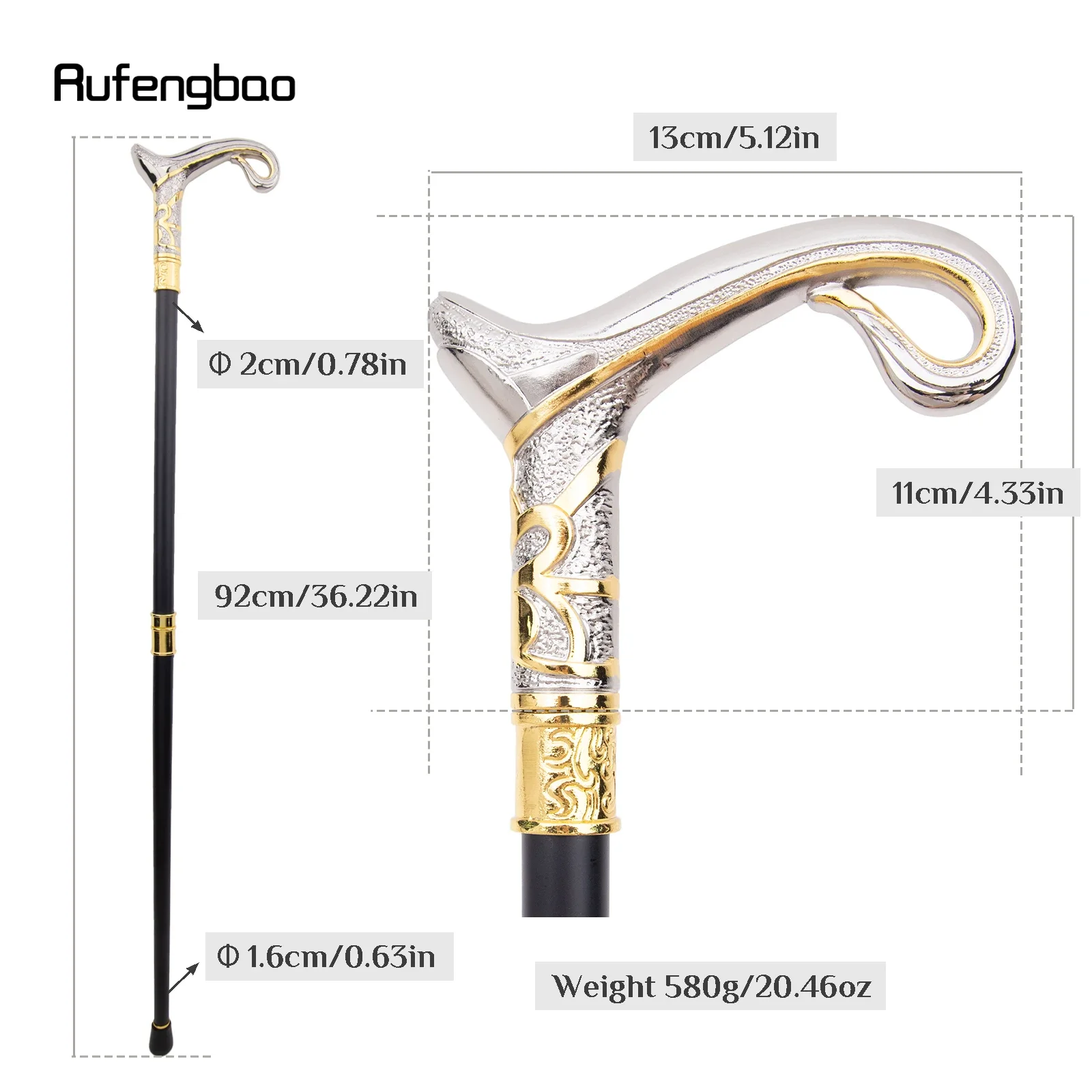 Elegant Golden And White Decorative Cane with a Curved Design, Perfect for Gentlemen And Cosplay, Measuring 36.22inch, For Cospl