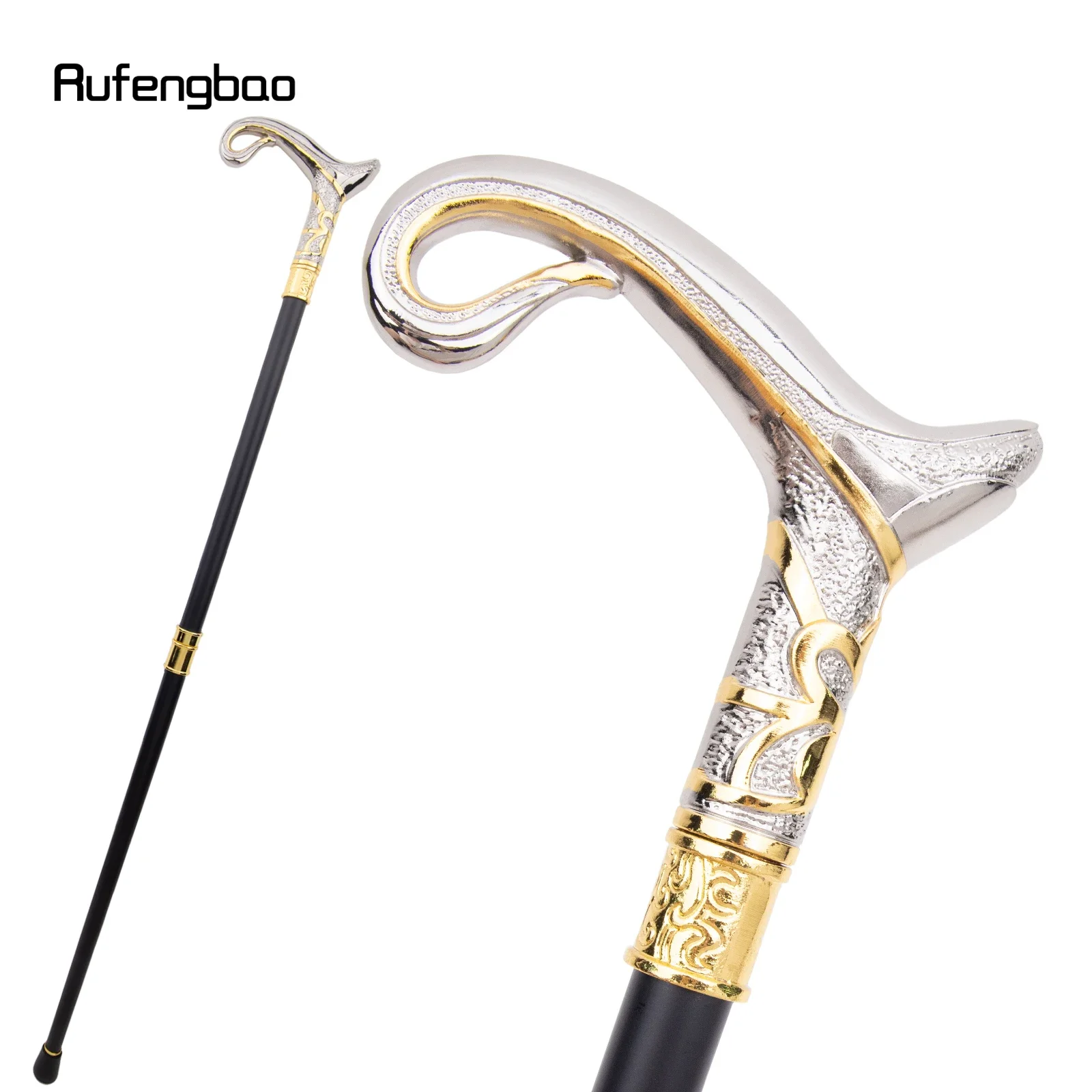 Elegant Golden And White Decorative Cane with a Curved Design, Perfect for Gentlemen And Cosplay, Measuring 36.22inch, For Cospl