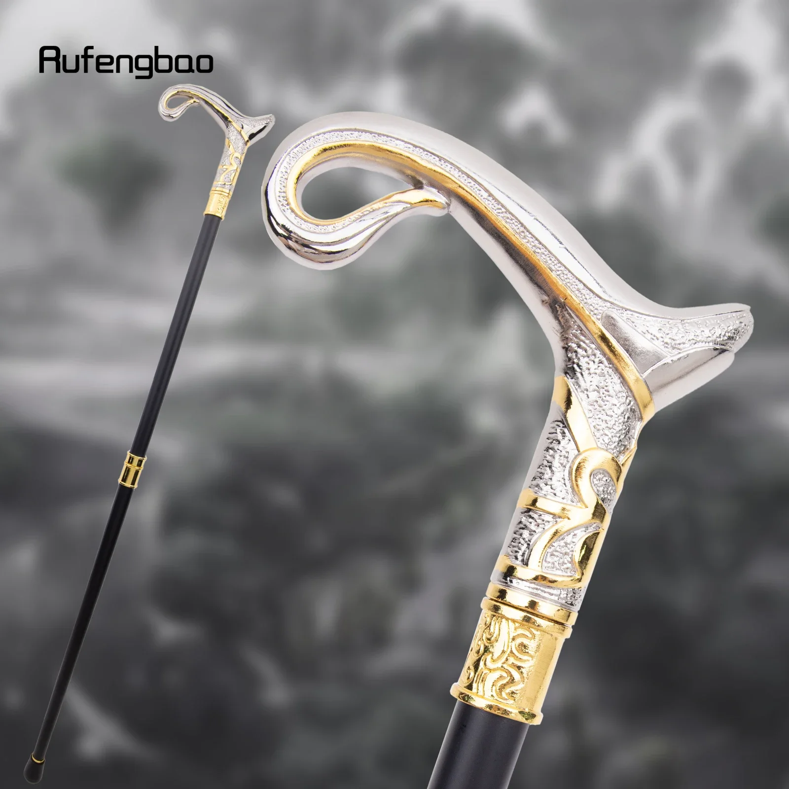 Elegant Golden And White Decorative Cane with a Curved Design, Perfect for Gentlemen And Cosplay, Measuring 36.22inch, For Cospl
