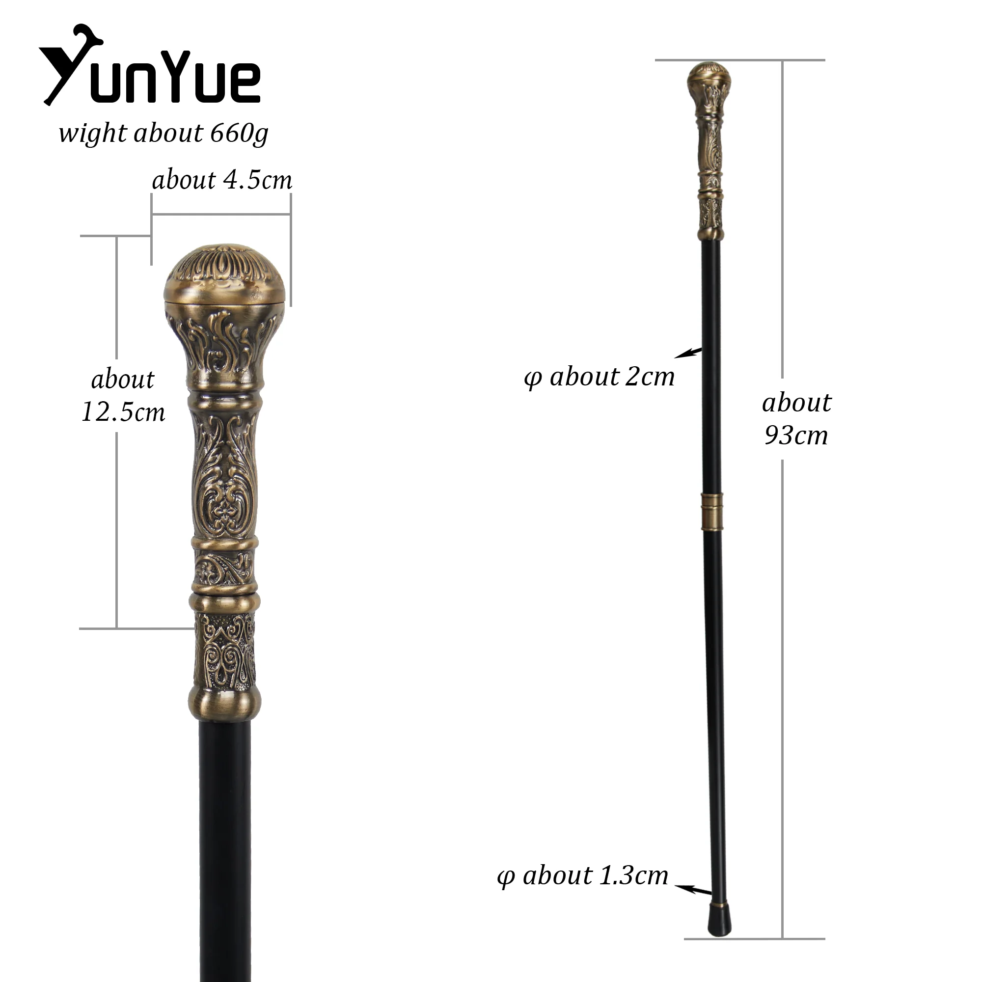 Bronze Round Handle Fashion Walking Stick Gentlemen Vintage Handmade Walking Cane Lady Art Collection Cosplay Film Prop Cane