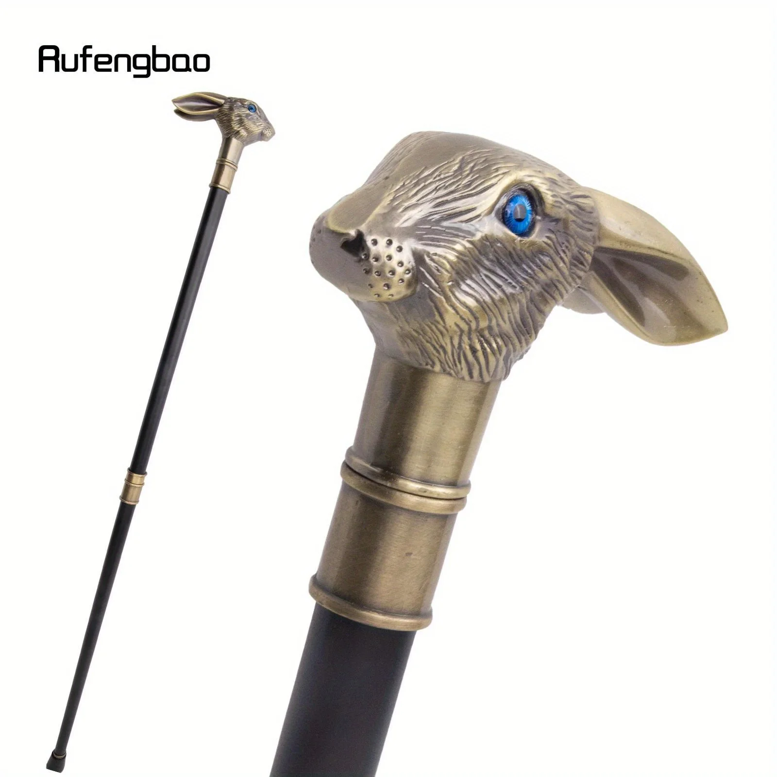 Copper Rabbit Long Ear Gentleman Walking Cane Fashion Walking Stick Crosier Knob Walking Stick Performance Stage Cane 93cm