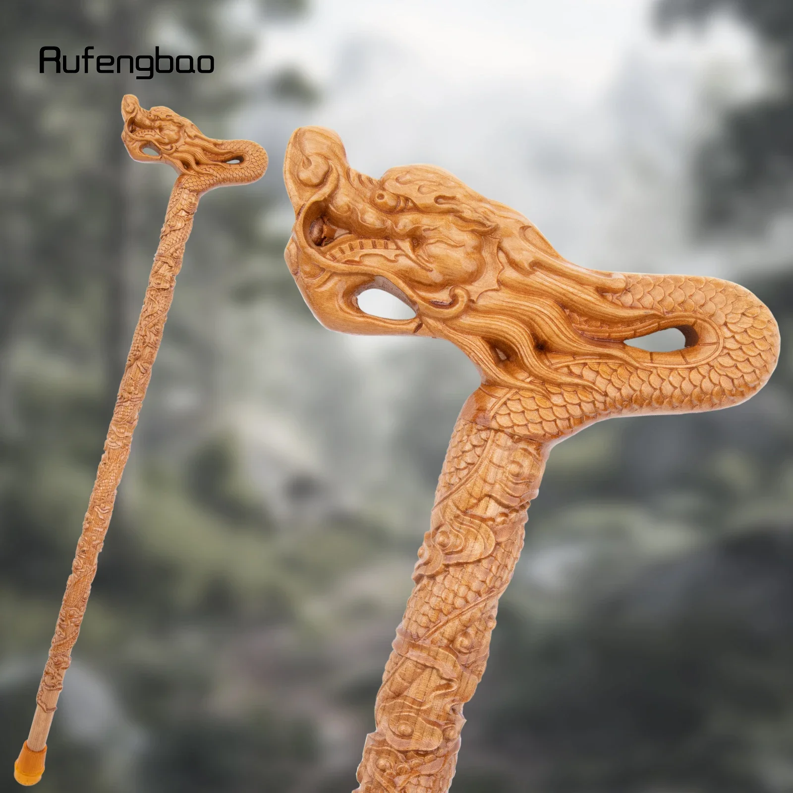 Yellow Flower Dragon Wooden Fashion Wood Stick Decorative Cospaly Cane Steampunk & Everyday Use 89cm Performance Stage Cane