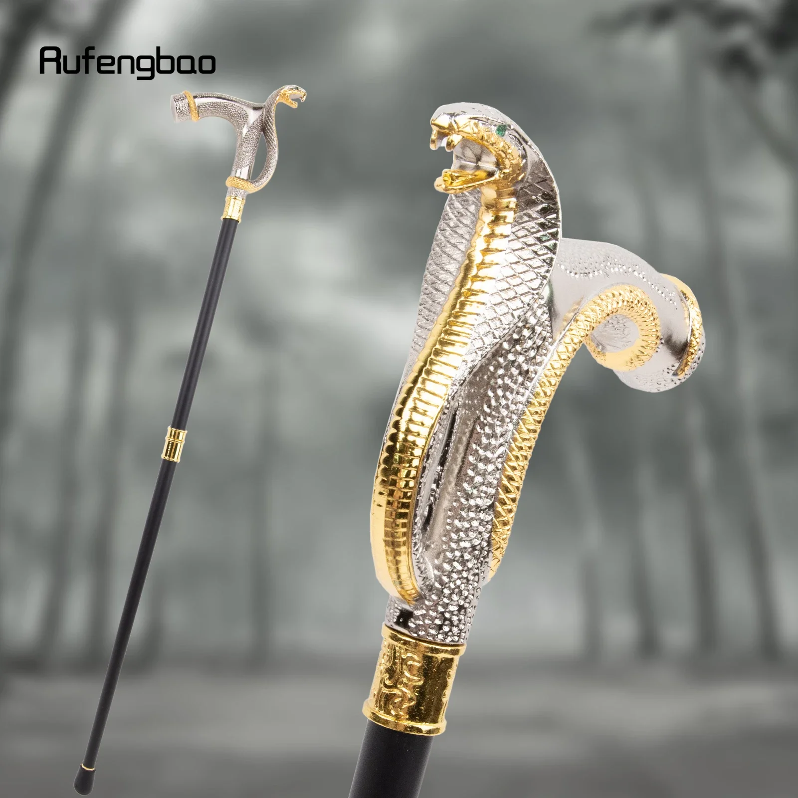 White Golden Cobra Head Fashion Walking Stick Decorative Walking Stick Cospaly Vintage Fashionable Walking Cane Crosier 93cm