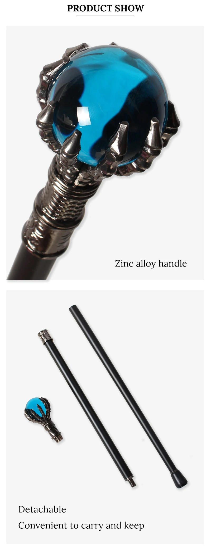 10 Colors 93cm Luxury Crystal Ball Walking Stick Man Woman Fashionable Canes with Evil Dragon Claws for Party Decorative Stick