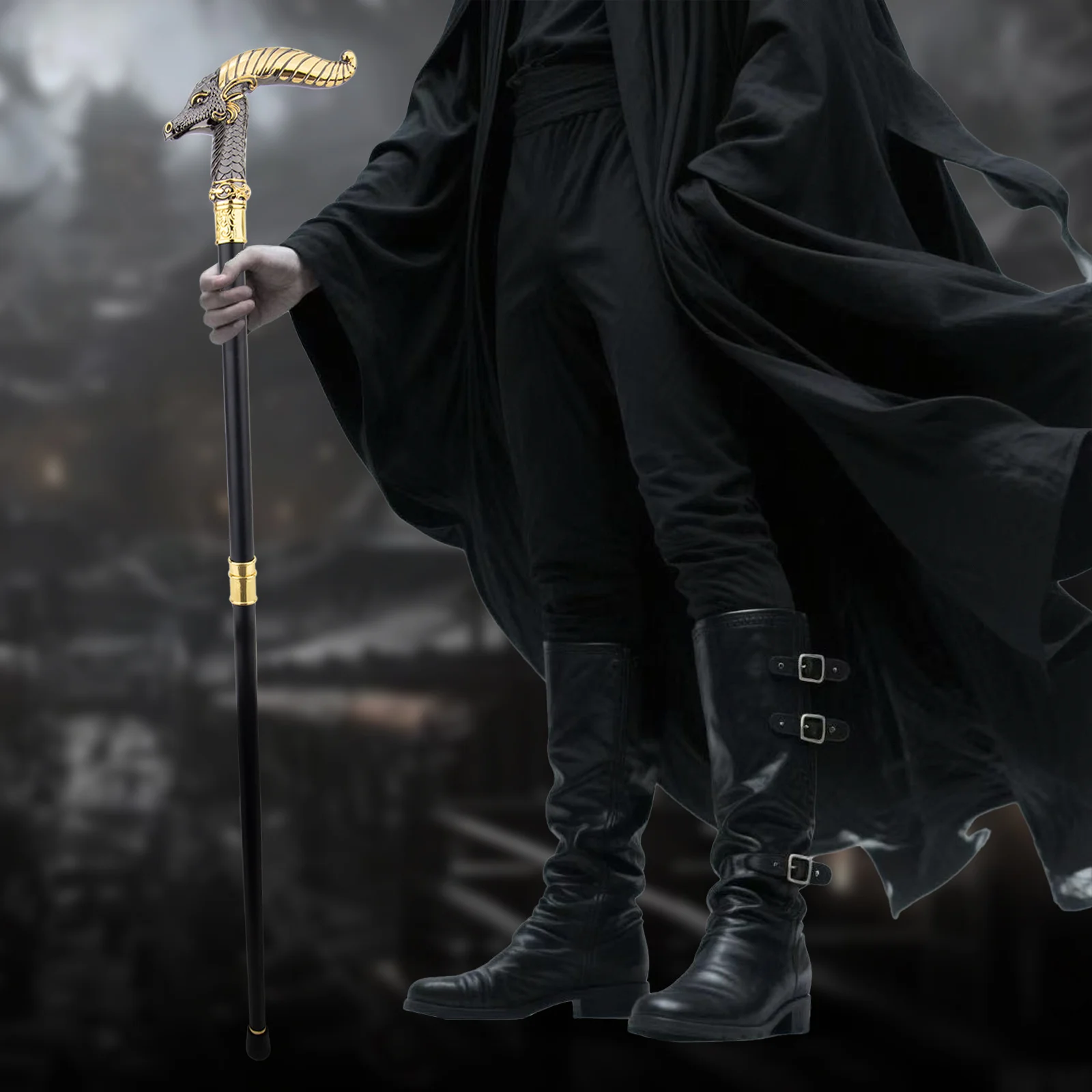 Yellow Black Dragon Luxury Fashion Walking Stick for Party Decorative Cane Elegant Crosier Knob Walking Stick 93cm