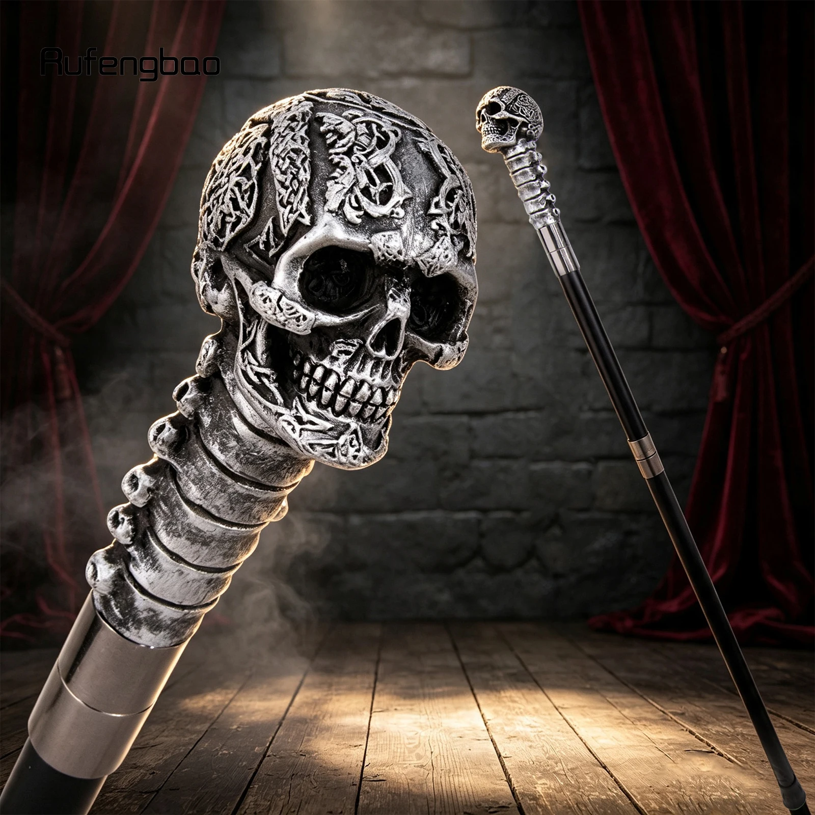 Silver Resin Skull Flower Walking Cane Fashion Decorative Stick Elegant Cosplay Cane Knob Crosier 94cm Performance Stage Cane