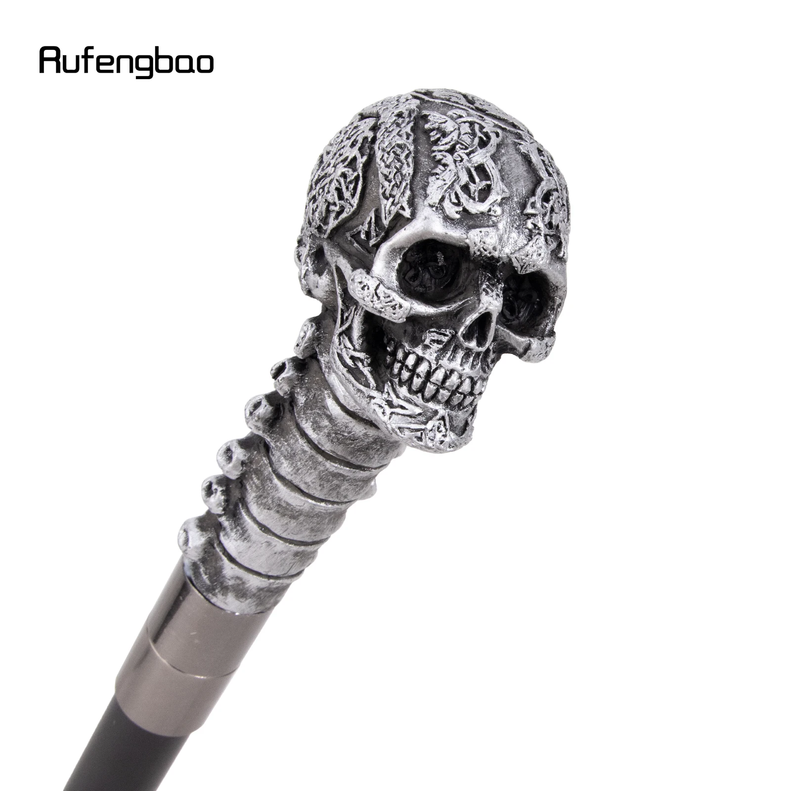Silver Resin Skull Flower Walking Cane Fashion Decorative Stick Elegant Cosplay Cane Knob Crosier 94cm Performance Stage Cane