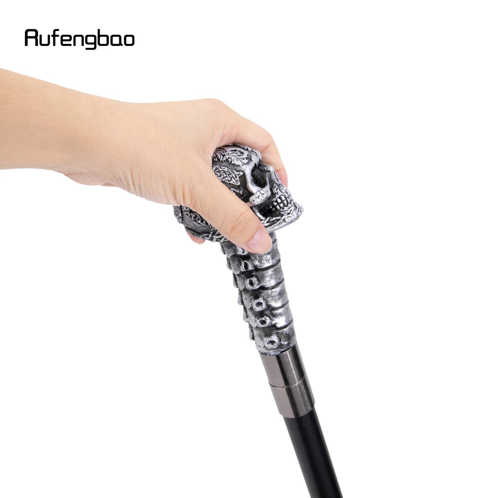 Silver Resin Skull Flower Walking Cane Fashion Decorative Stick Elegant Cosplay Cane Knob Crosier 94cm Performance Stage Cane