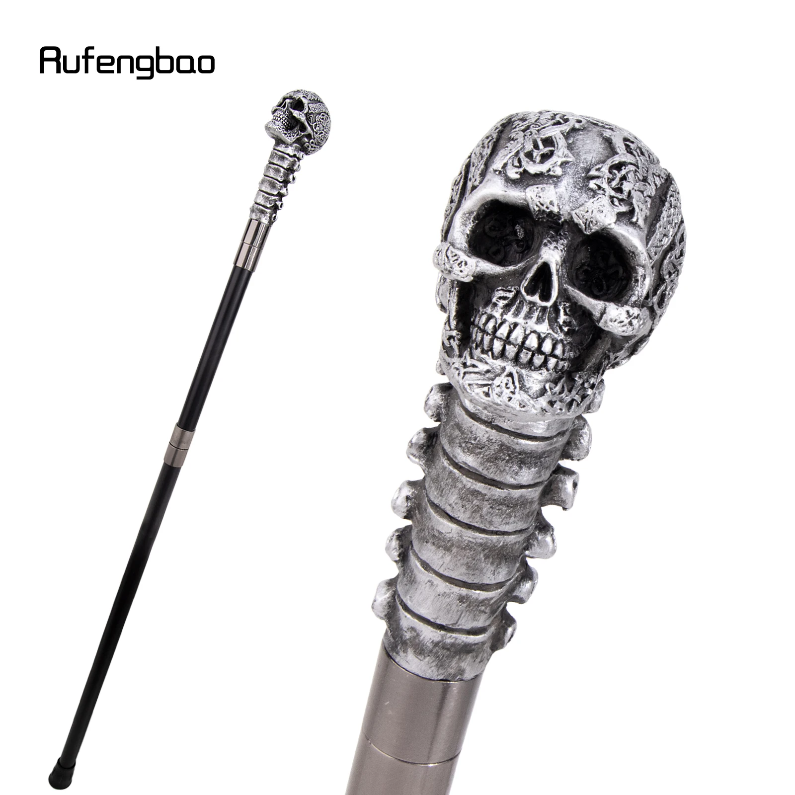 Silver Resin Skull Flower Walking Cane Fashion Decorative Stick Elegant Cosplay Cane Knob Crosier 94cm Performance Stage Cane