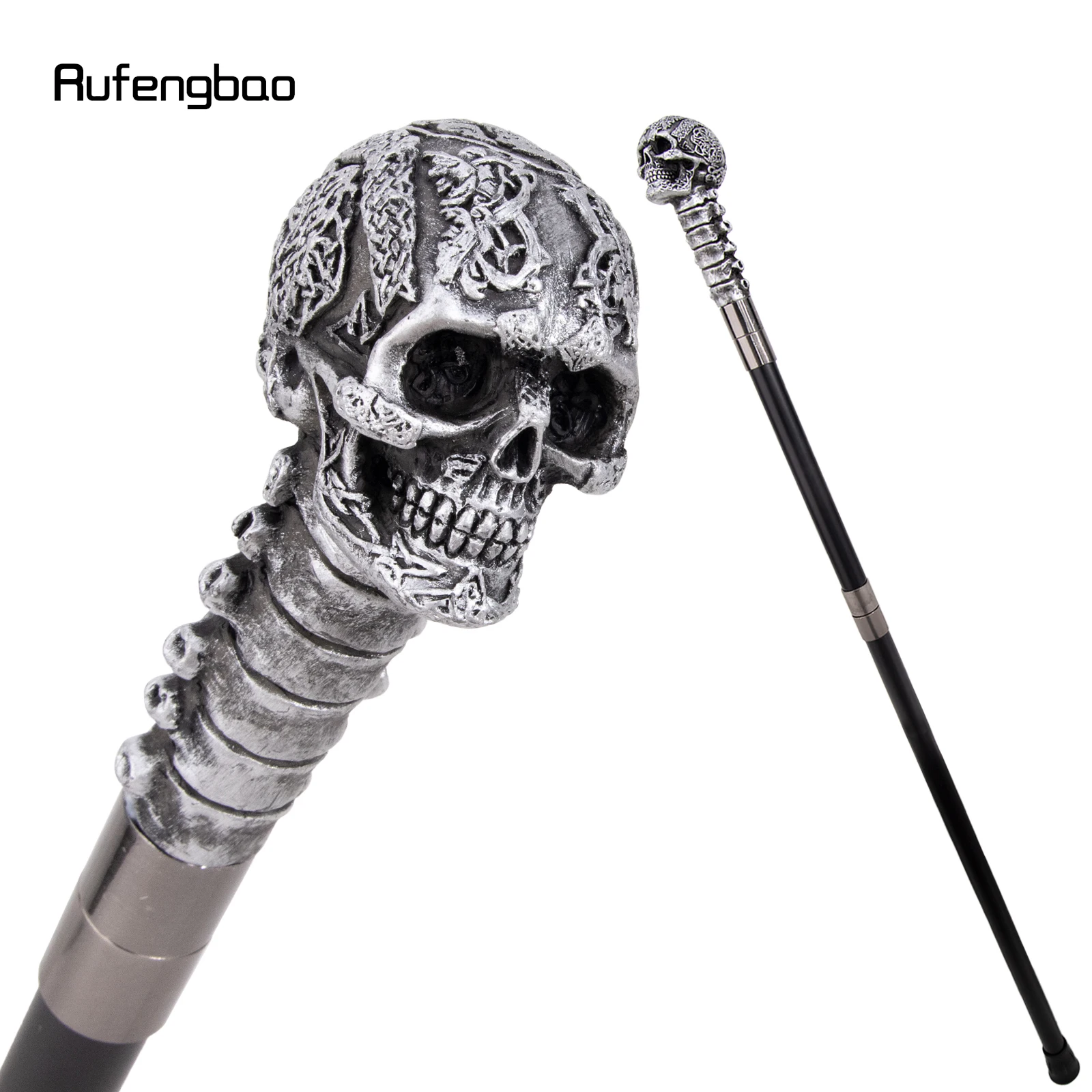 Silver Resin Skull Flower Walking Cane Fashion Decorative Stick Elegant Cosplay Cane Knob Crosier 94cm Performance Stage Cane