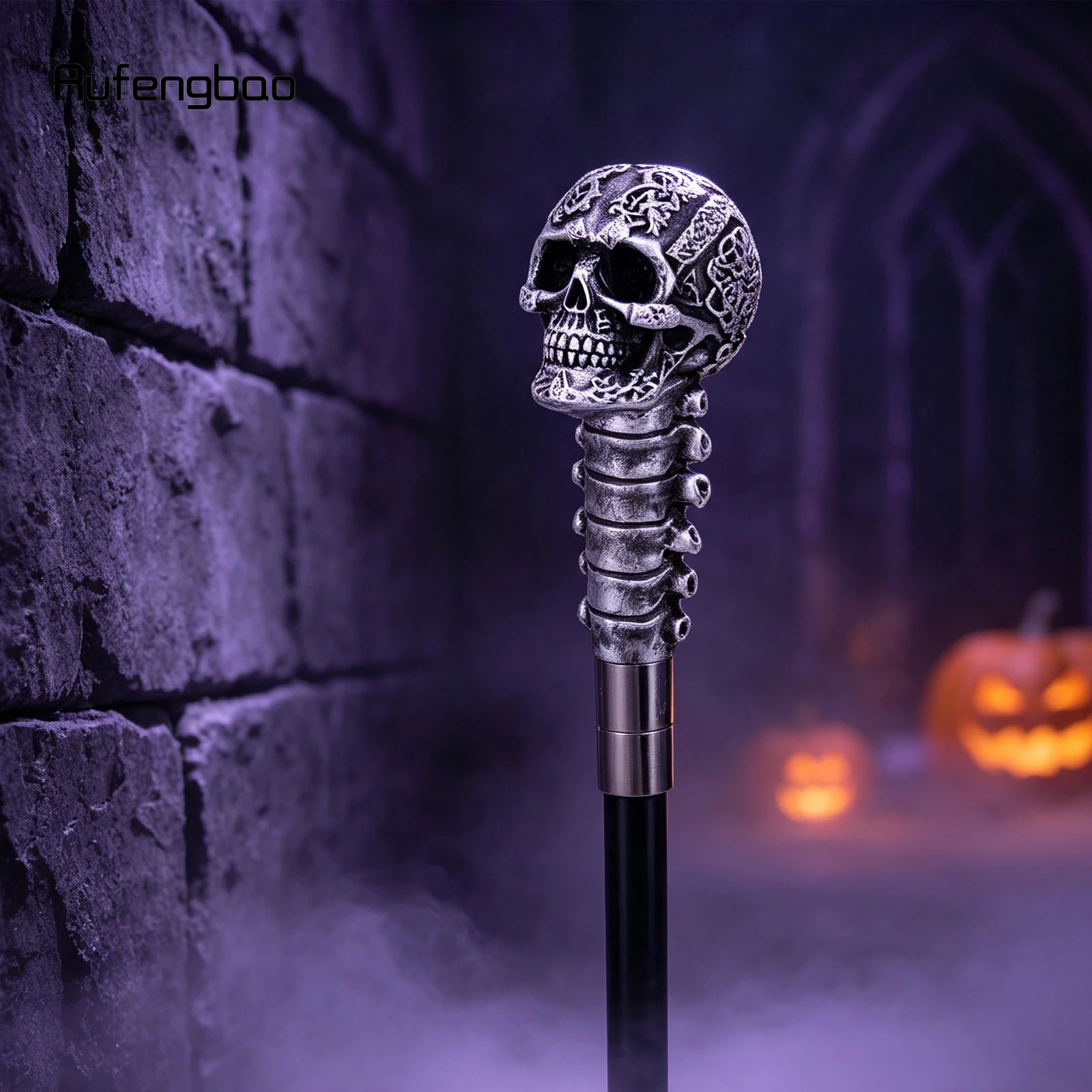 Silver Resin Skull Flower Walking Cane Fashion Decorative Stick Elegant Cosplay Cane Knob Crosier 94cm Performance Stage Cane