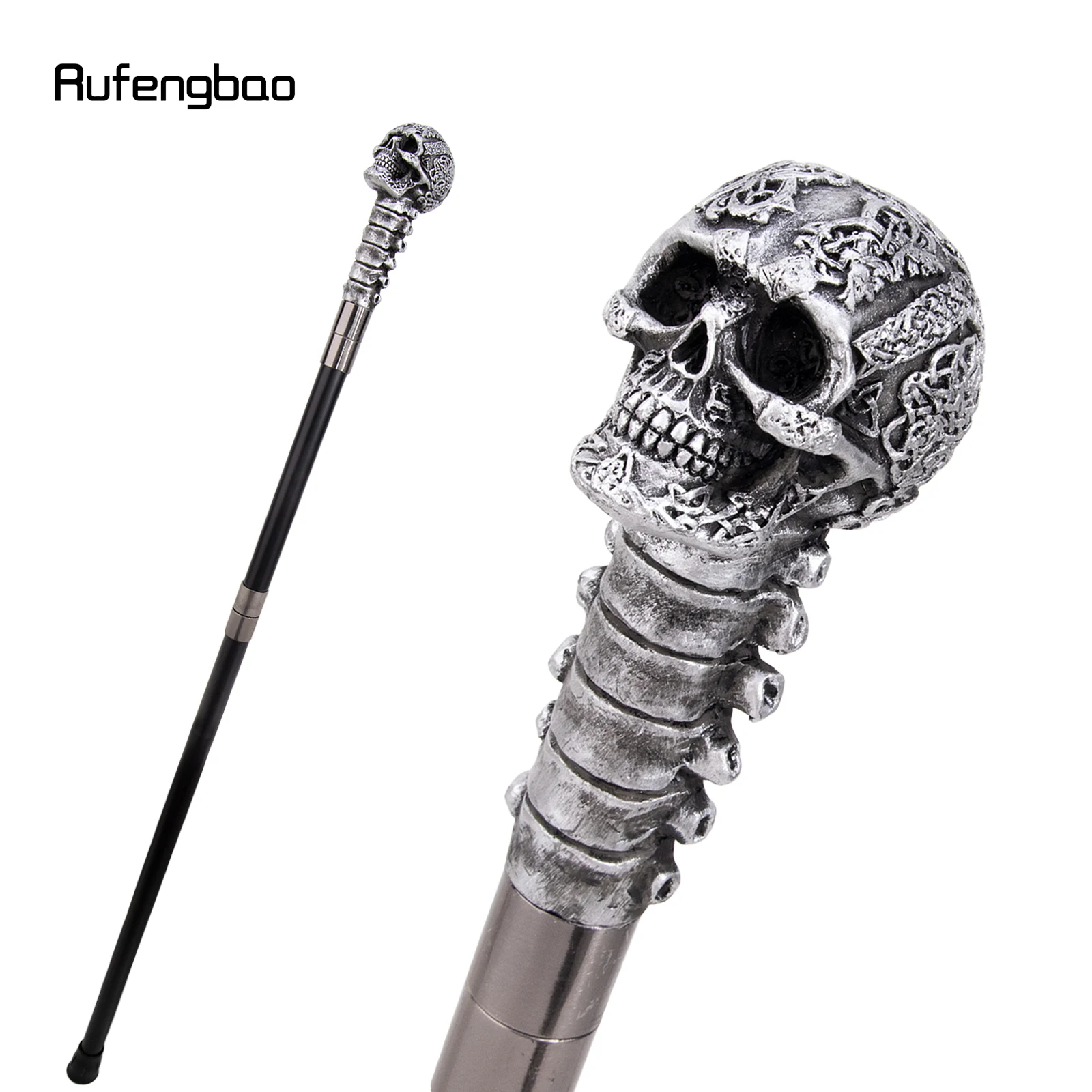 Silver Resin Skull Flower Walking Cane Fashion Decorative Stick Elegant Cosplay Cane Knob Crosier 94cm Performance Stage Cane