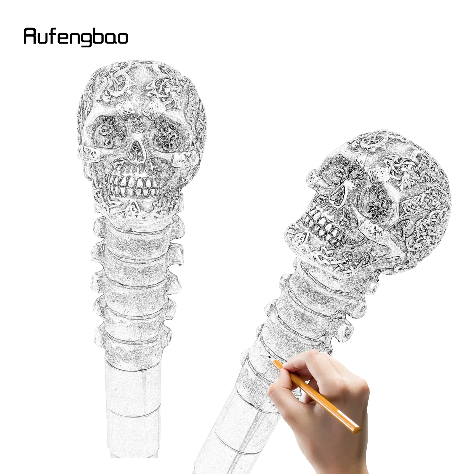 Silver Resin Skull Flower Walking Cane Fashion Decorative Stick Elegant Cosplay Cane Knob Crosier 94cm Performance Stage Cane