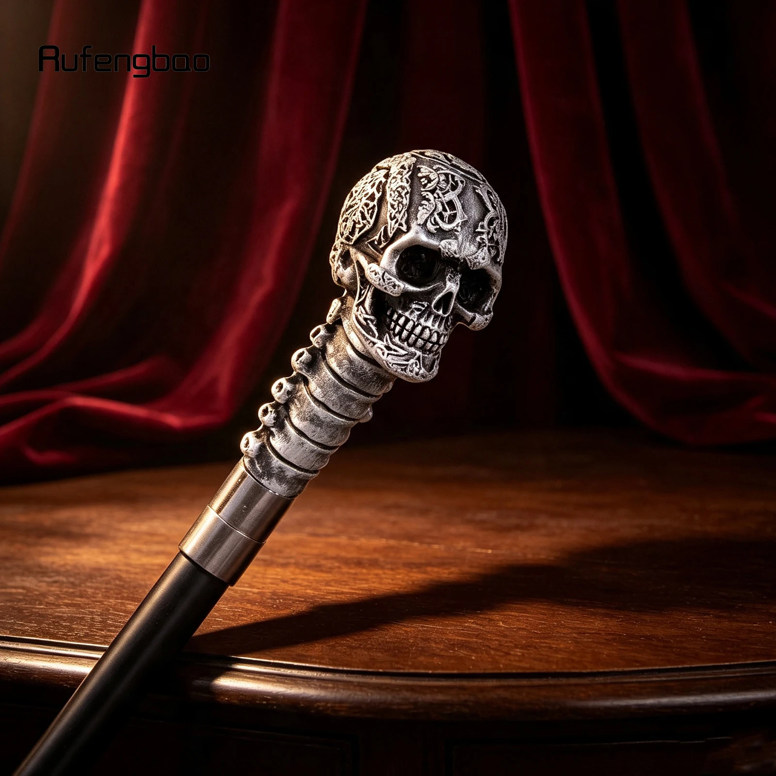 Silver Resin Skull Flower Walking Cane Fashion Decorative Stick Elegant Cosplay Cane Knob Crosier 94cm Performance Stage Cane