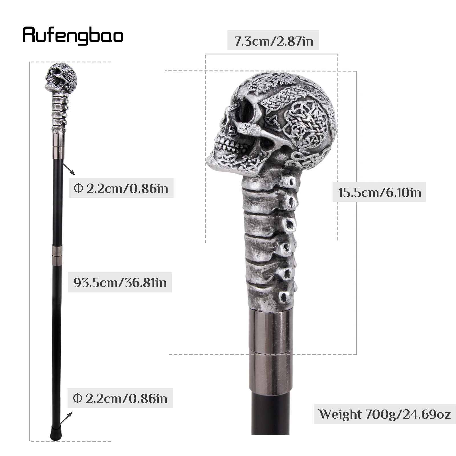 Silver Resin Skull Flower Walking Cane Fashion Decorative Stick Elegant Cosplay Cane Knob Crosier 94cm Performance Stage Cane