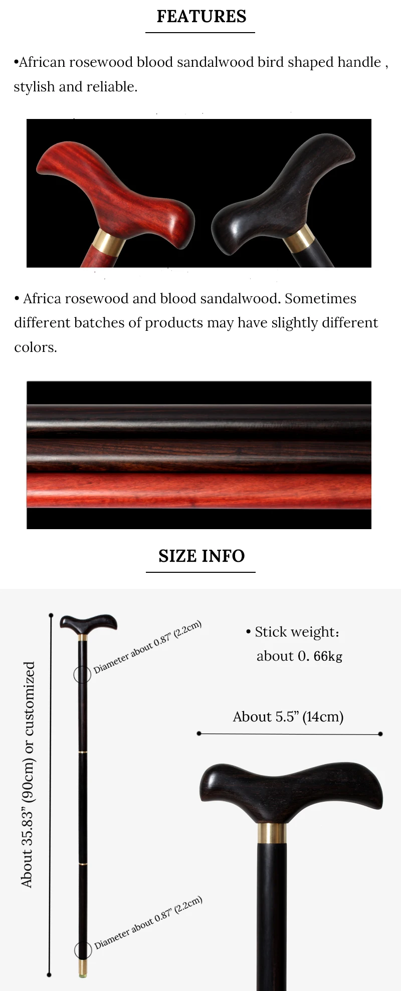 Luxury African Rosewood Bird Shaped Detachable Handle Walking Cane Wooden Stick for Men And Women Daily Use