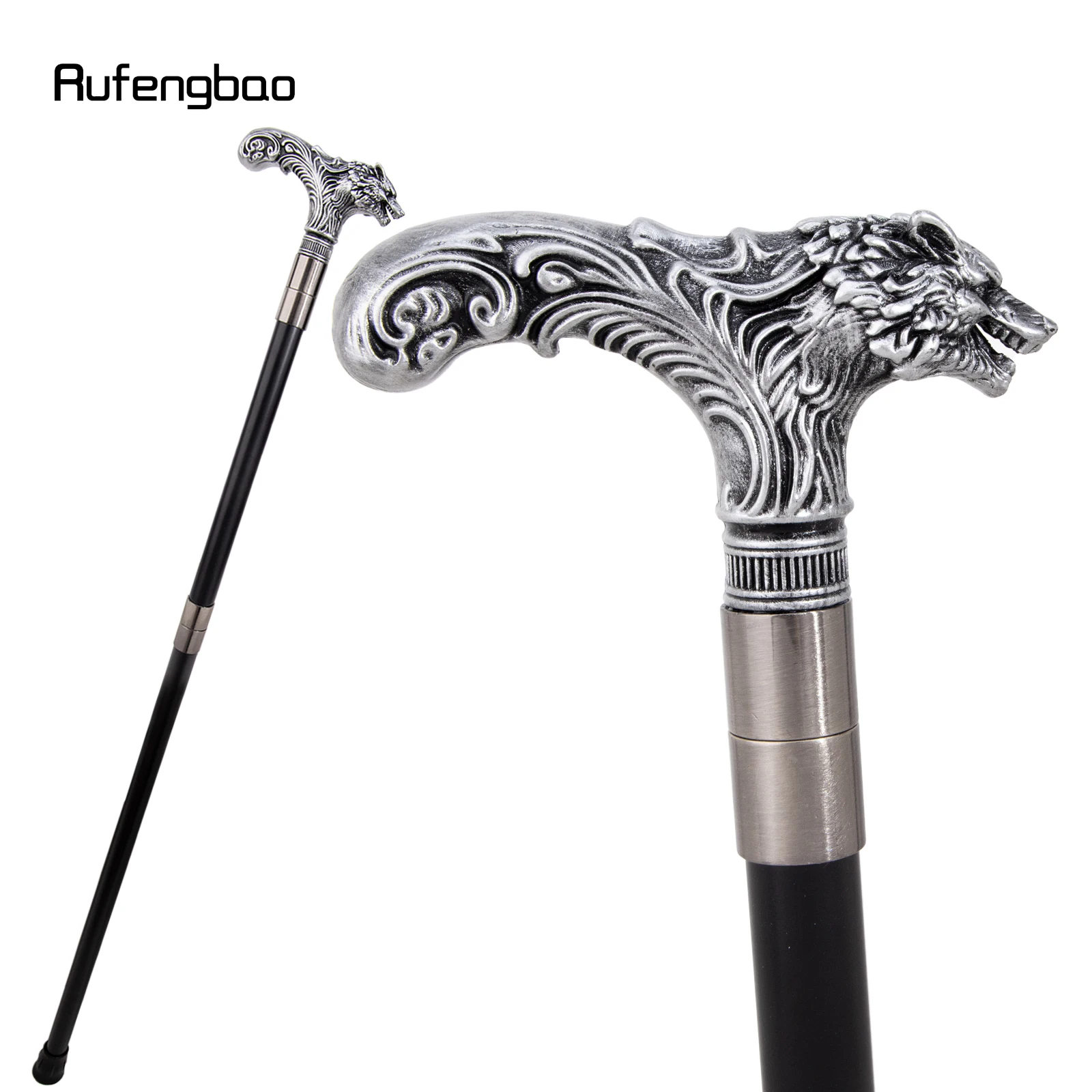 Silver Wolf Head Long Handle Decorative Stick Parties Decorative Cane for Halloween for Cosplay and Parties Walking Cane 93cm