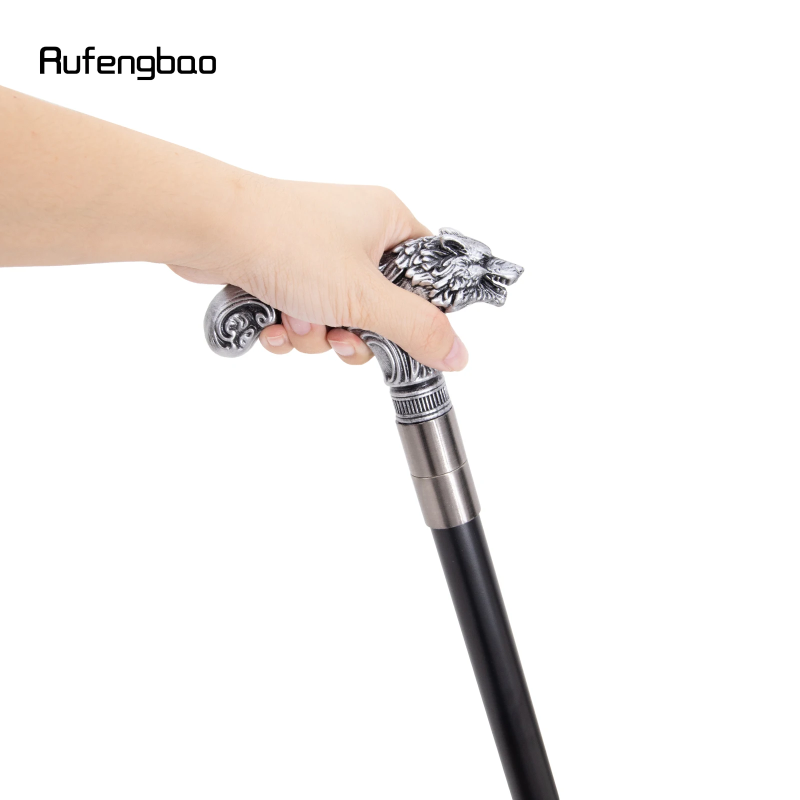 Silver Wolf Head Long Handle Decorative Stick Parties Decorative Cane for Halloween for Cosplay and Parties Walking Cane 93cm