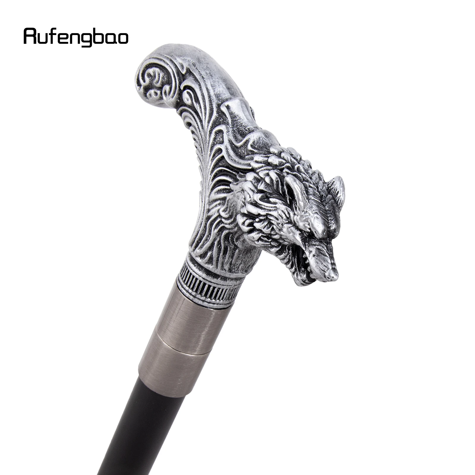 Silver Wolf Head Long Handle Decorative Stick Parties Decorative Cane for Halloween for Cosplay and Parties Walking Cane 93cm