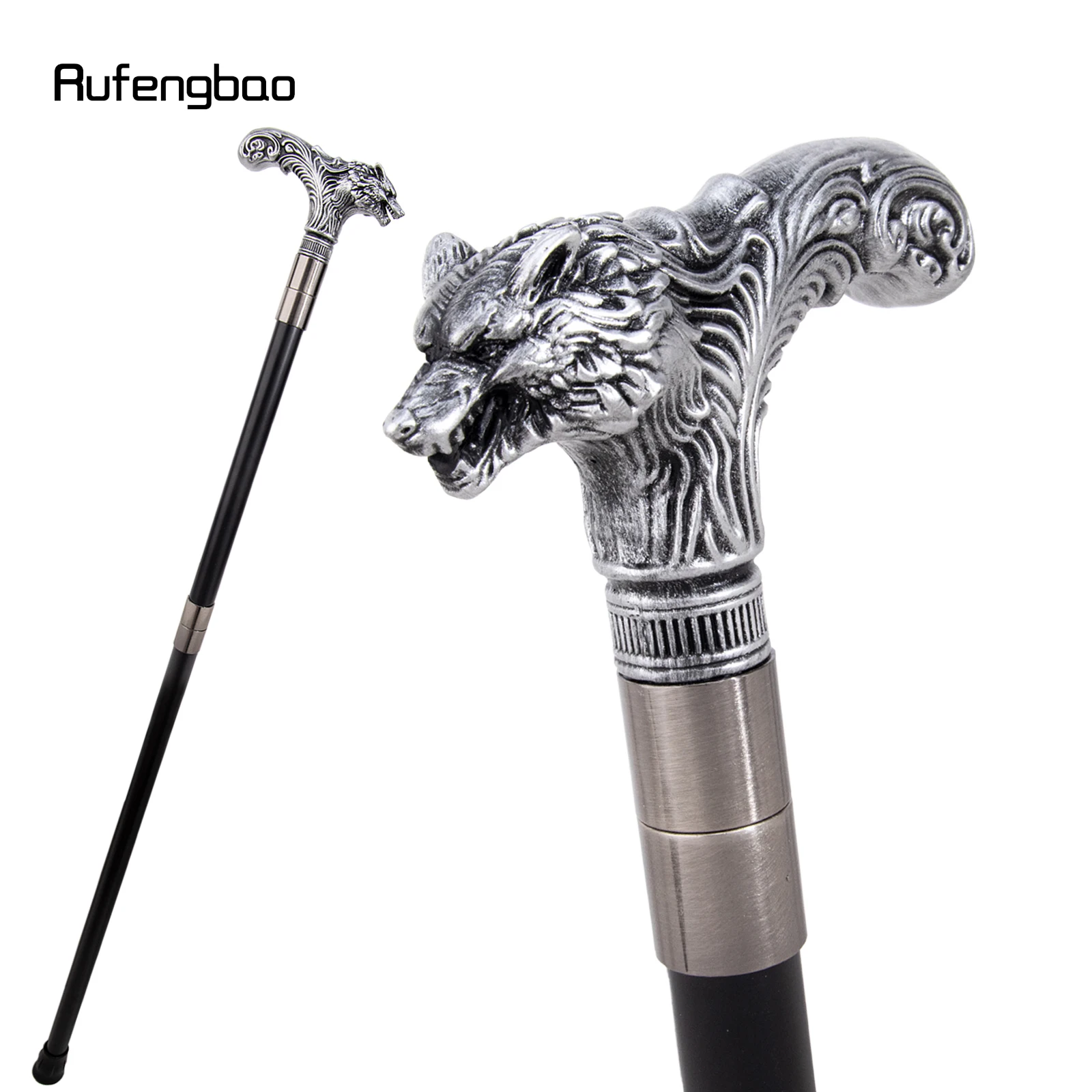 Silver Wolf Head Long Handle Decorative Stick Parties Decorative Cane for Halloween for Cosplay and Parties Walking Cane 93cm