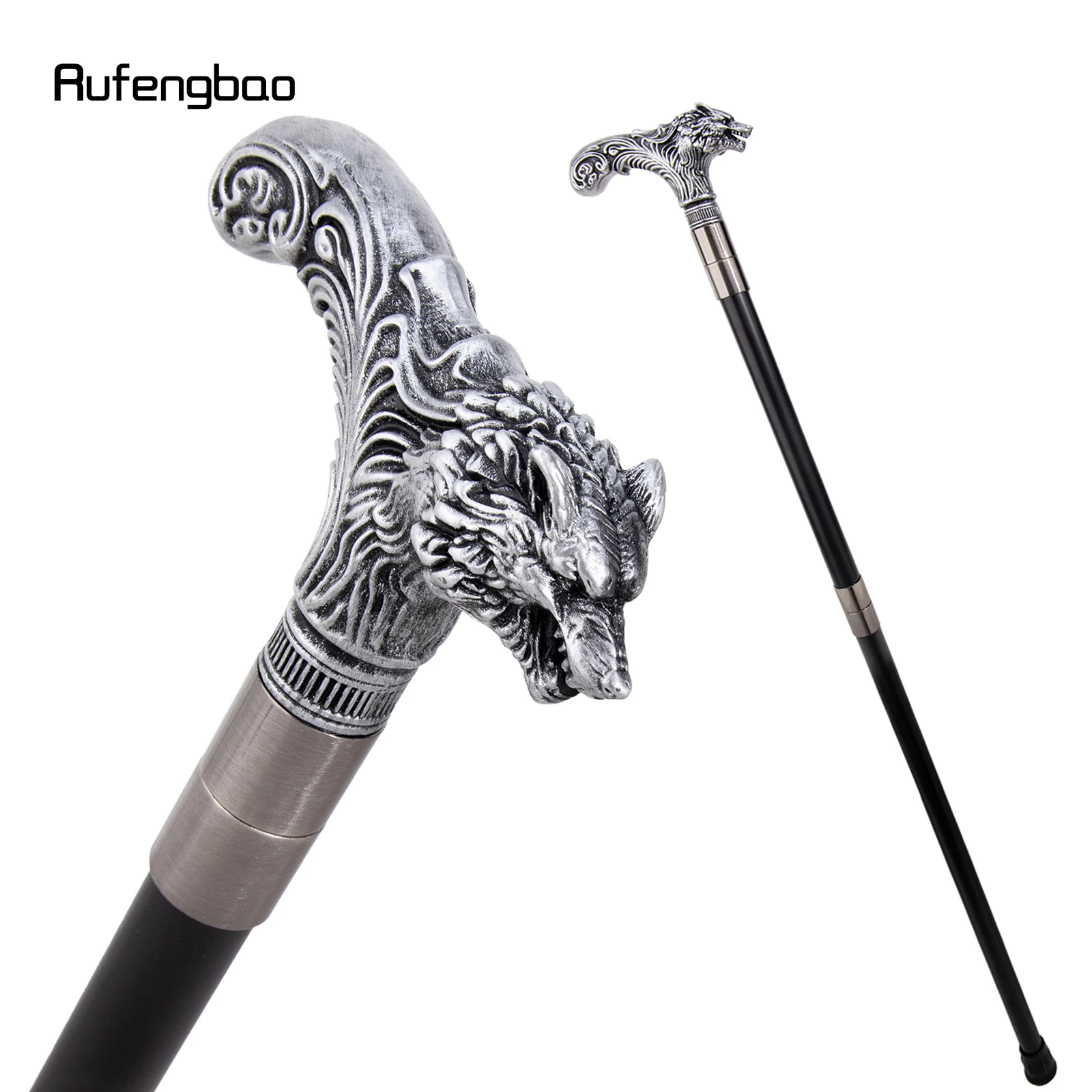 Silver Wolf Head Long Handle Decorative Stick Parties Decorative Cane for Halloween for Cosplay and Parties Walking Cane 93cm