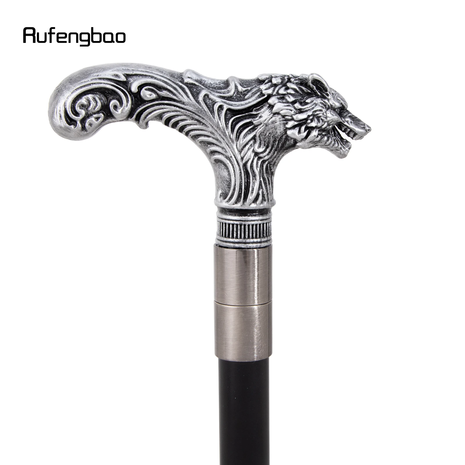 Silver Wolf Head Long Handle Decorative Stick Parties Decorative Cane for Halloween for Cosplay and Parties Walking Cane 93cm