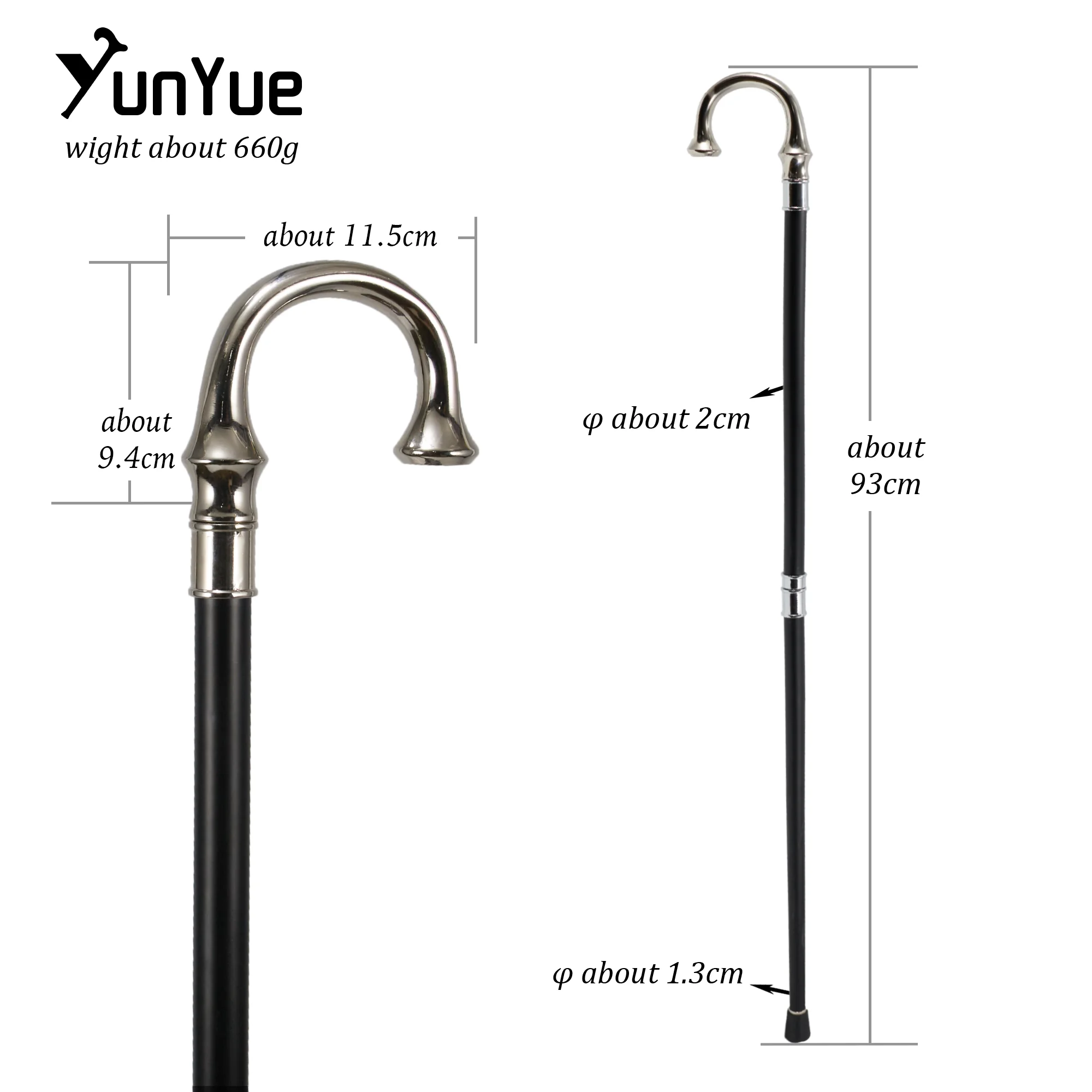 Silvery Vintage Umbrella Handle Walking Stick Classic Gentlemen Decorative Party Cospaly Fashionable Walking Cane Crutches 93cm