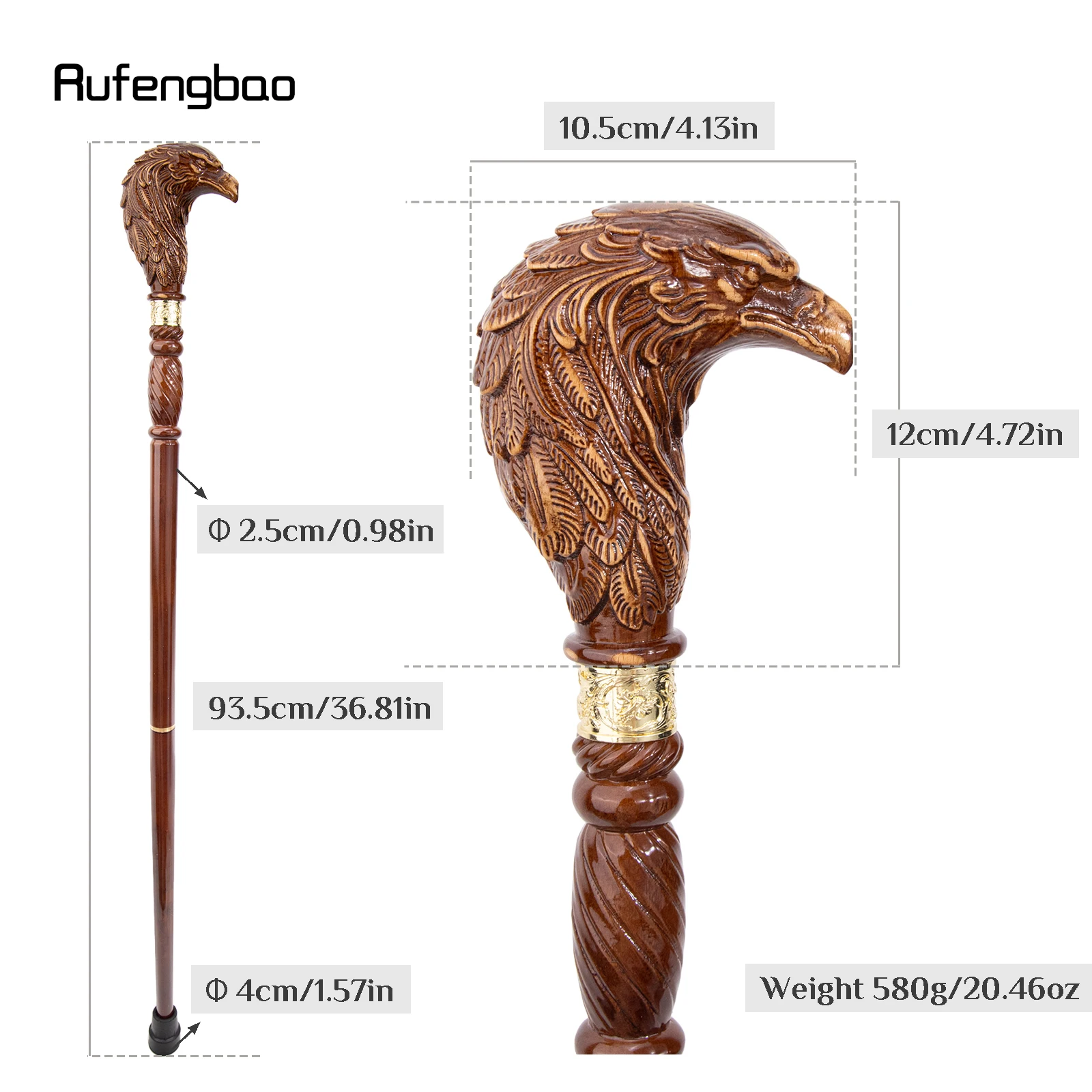 Brown Eagle Head Wooden Fashion Walking Stick Decorative Stick Cane Halloween for Cosplay and Parties, for Cosplay & Party 93cm