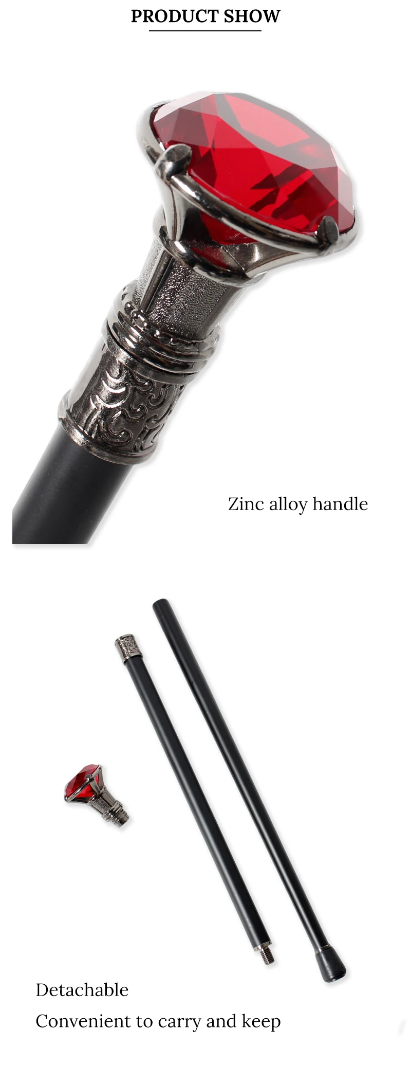 Detachable Silver Shiny Faceted Diamond Top Walking Cane 10 Colors Cosplay Party Prop for Men And Women Decorative Walking Stick