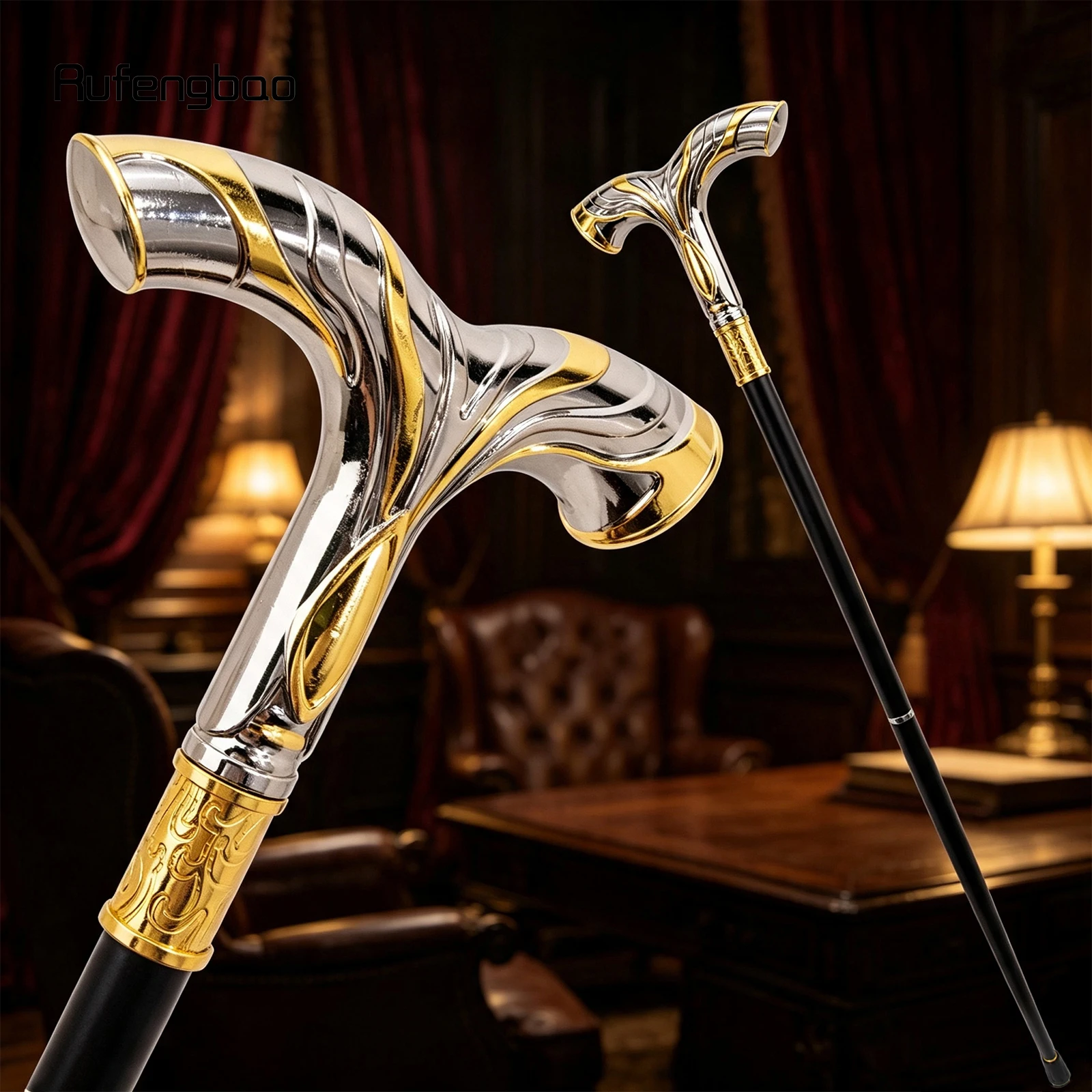 Golden White Flowing Lines eagle Luxury Fashion Cosplay Stick Party Decorative Cane Knob Stick 92cm Performance Stage Cane