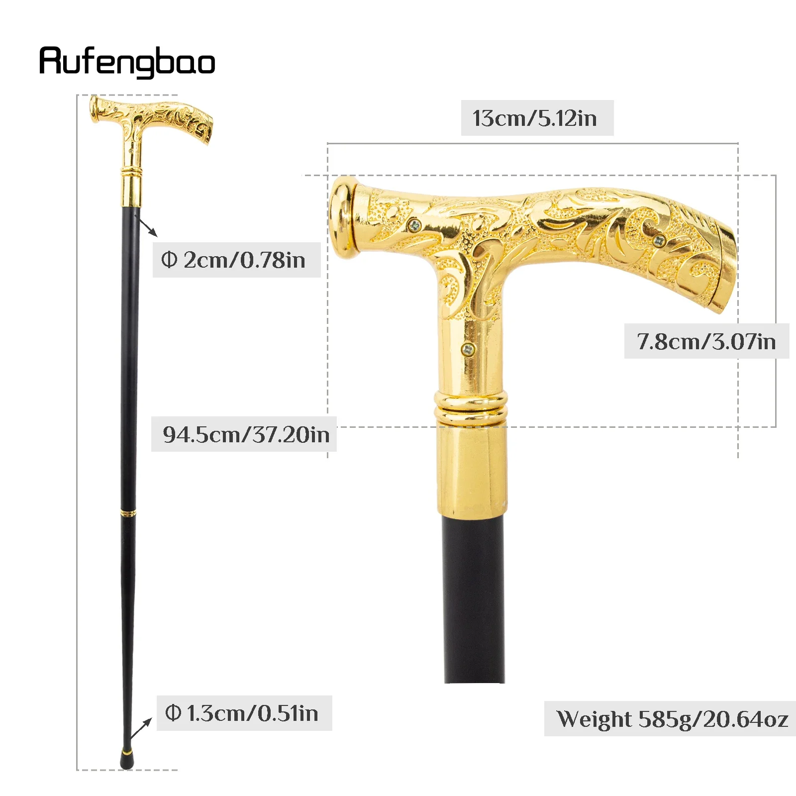 Golden Black Unity and Faith Totem T Walking Cane Decorative Cane for Halloween for Cosplay and Parties Walking Stick 90cm