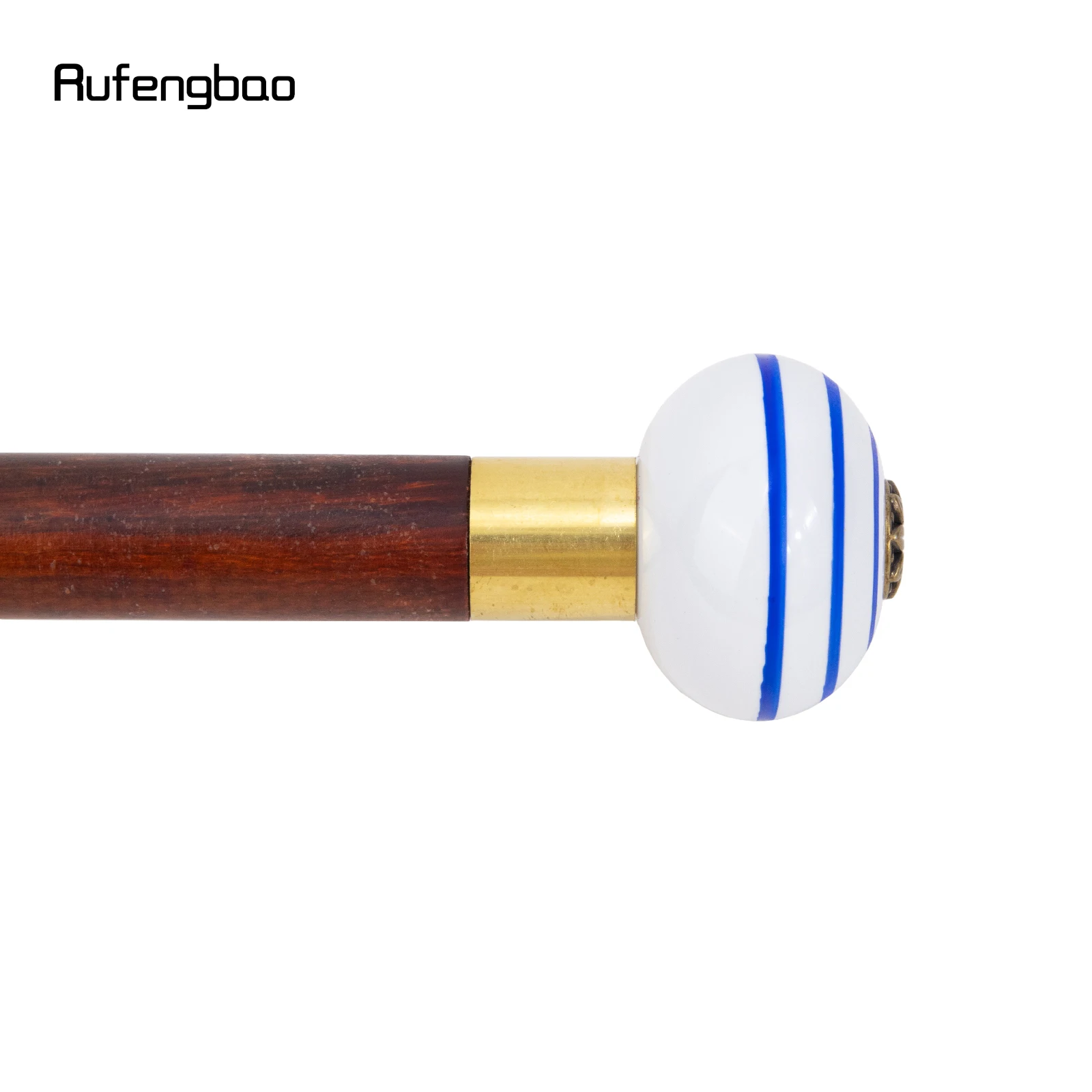 Blue White Ceramic Round Flower Head Wooden Single Joint Stick Decorative Cospaly Party Wood Cane Halloween Wand Crosier 90cm