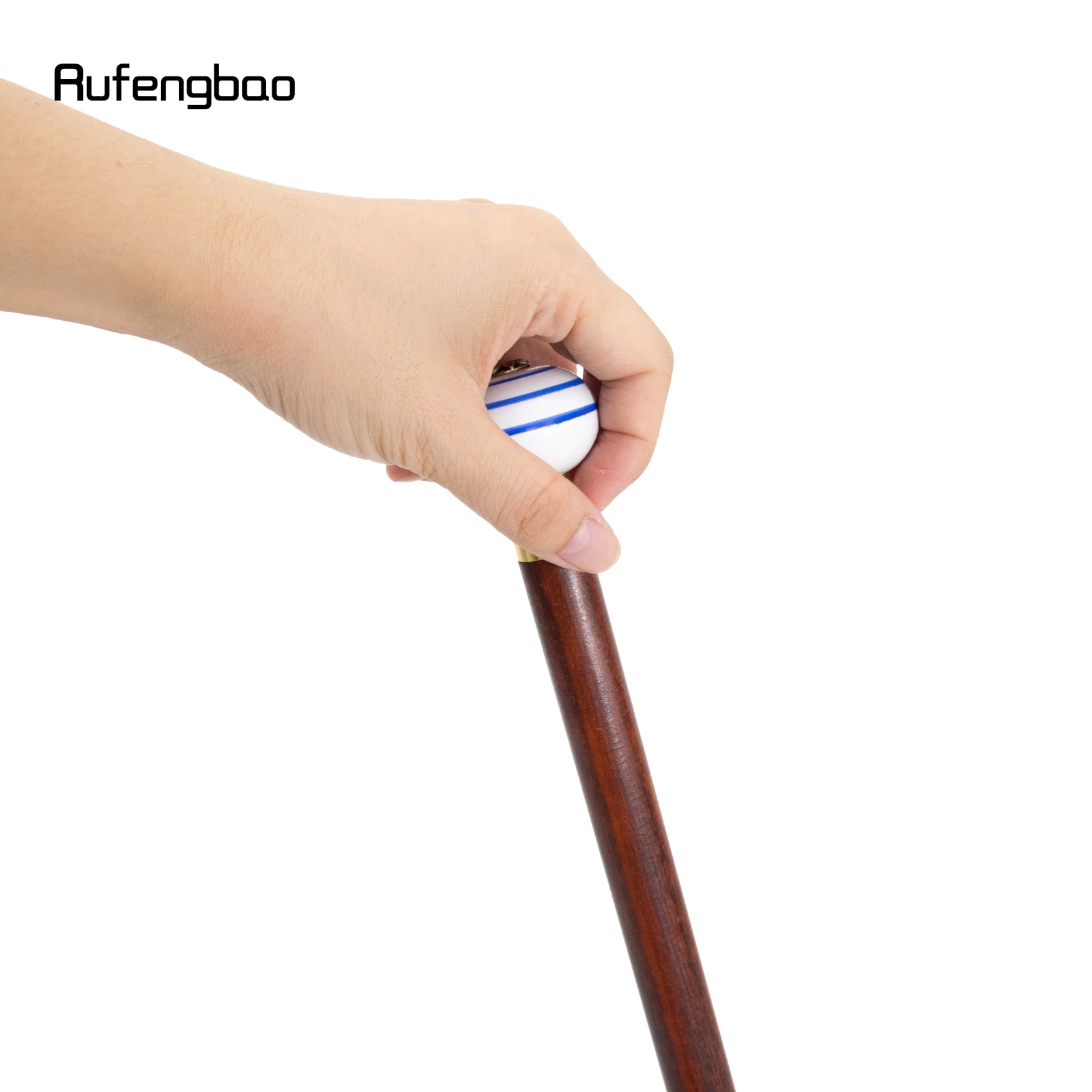 Blue White Ceramic Round Flower Head Wooden Single Joint Stick Decorative Cospaly Party Wood Cane Halloween Wand Crosier 90cm
