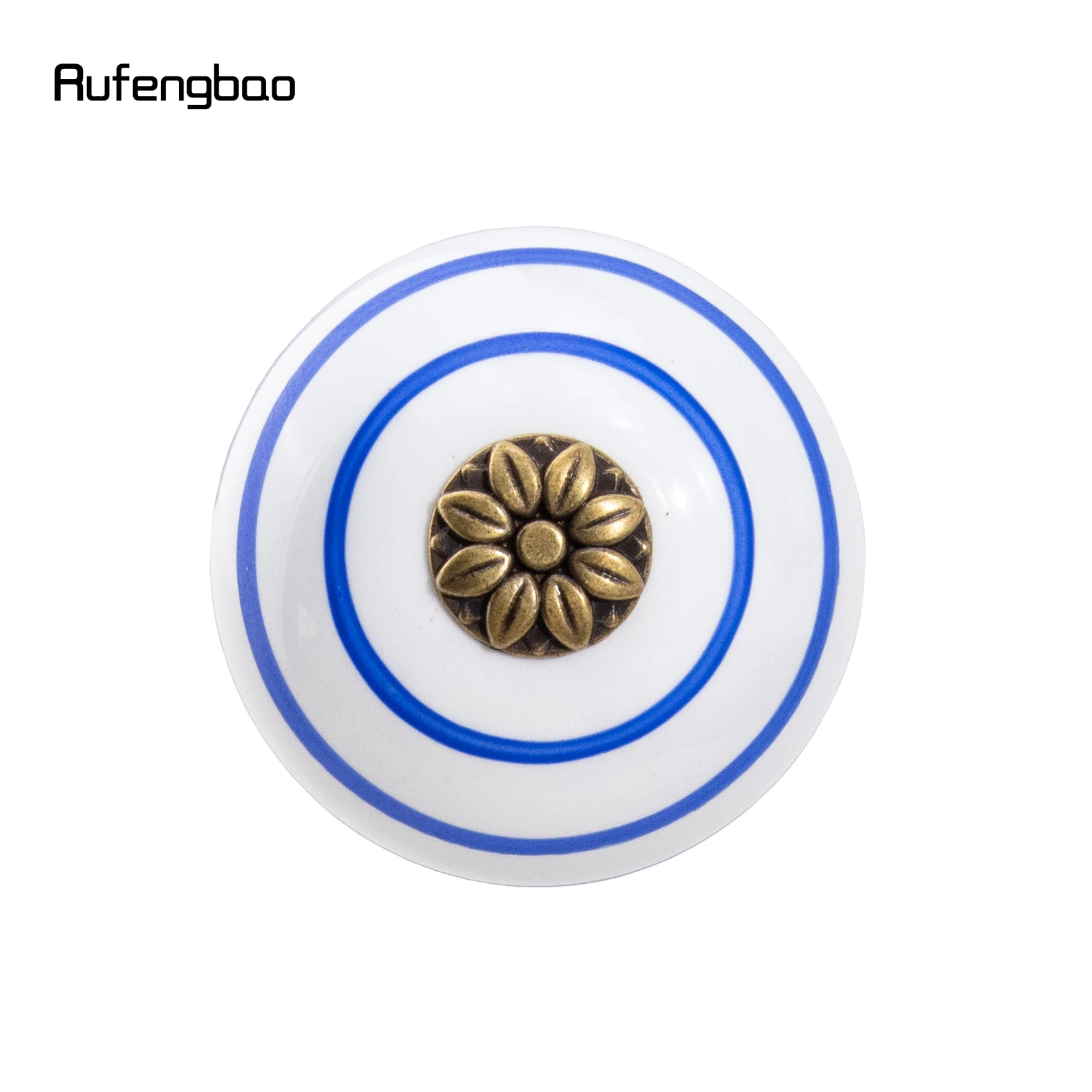 Blue White Ceramic Round Flower Head Wooden Single Joint Stick Decorative Cospaly Party Wood Cane Halloween Wand Crosier 90cm