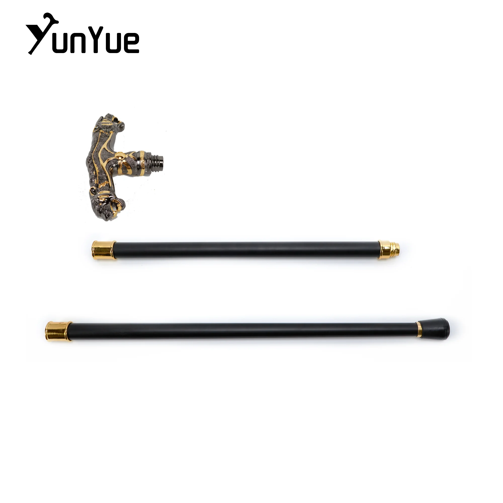 Vintage Black Two-Headed Cheetah Metal Walking Cane Gentleman Scepter Collections Elegant Walking Stick Cosplay Props Crutch