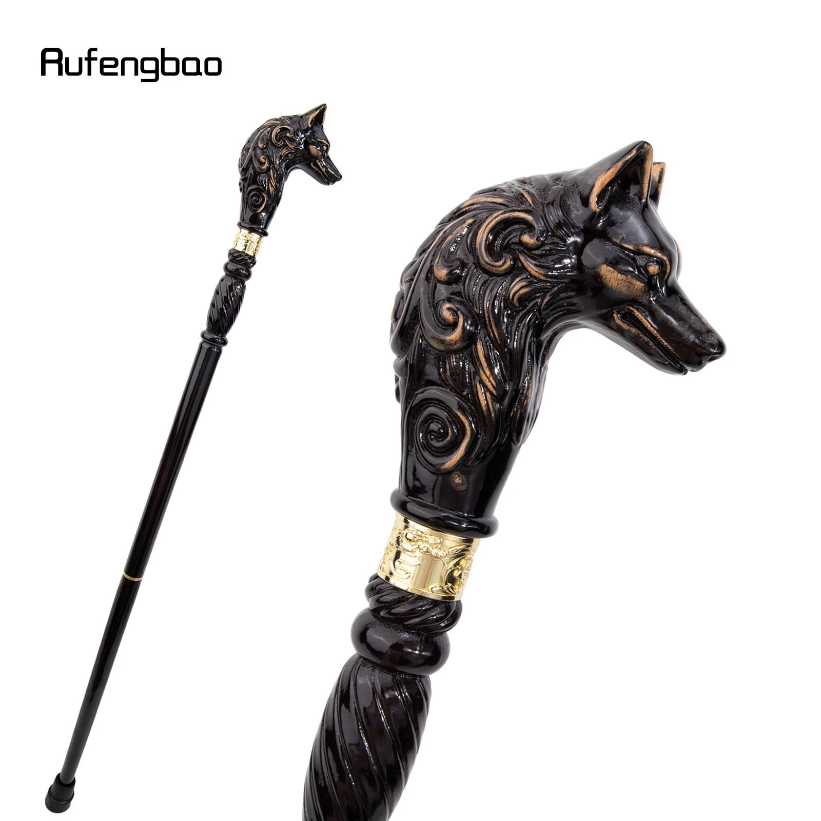 Wolf Head Black Wooden Fashion Walking Stick Decorative Vampire Cospaly Party Wood Walking Cane Halloween Mace Wand Crosier 95cm